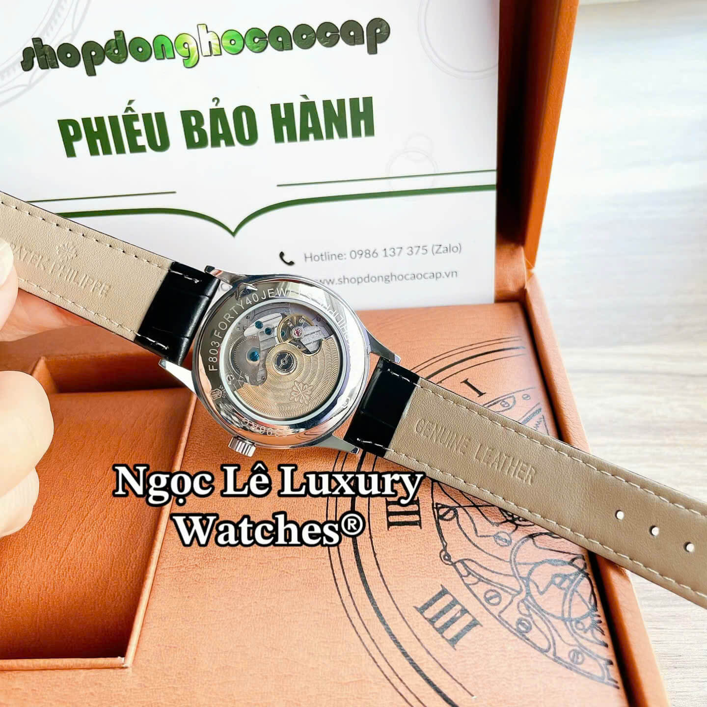 Đồng Hồ Nam Patek Philippe Complications Tự Động Dây Da Đen Mặt Trắng Vỏ Bạc Size 40mm