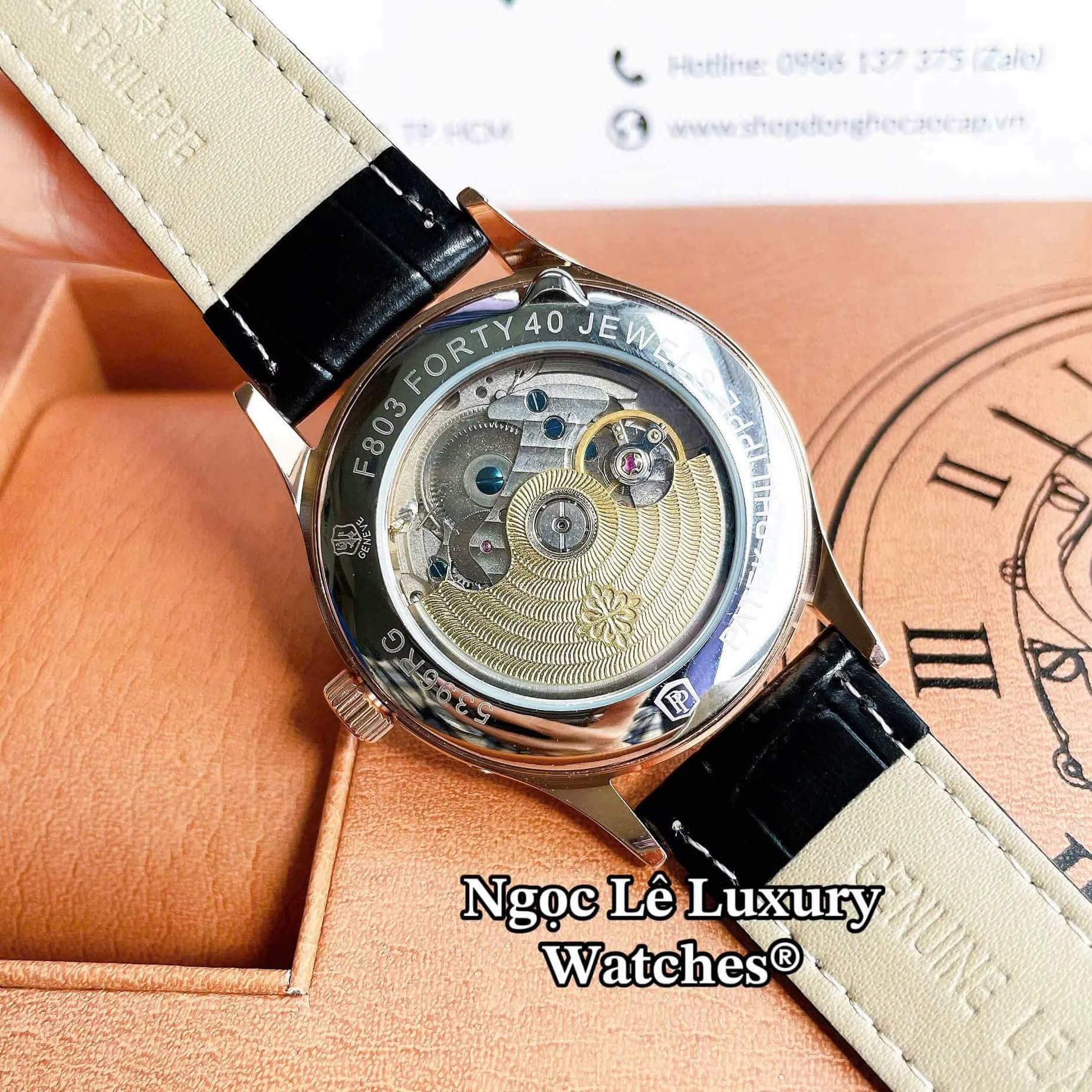 Đồng Hồ Nam Patek Philippe Complications Tự Động Dây Da Đen Mặt Trắng Vỏ Rose Size 40mm