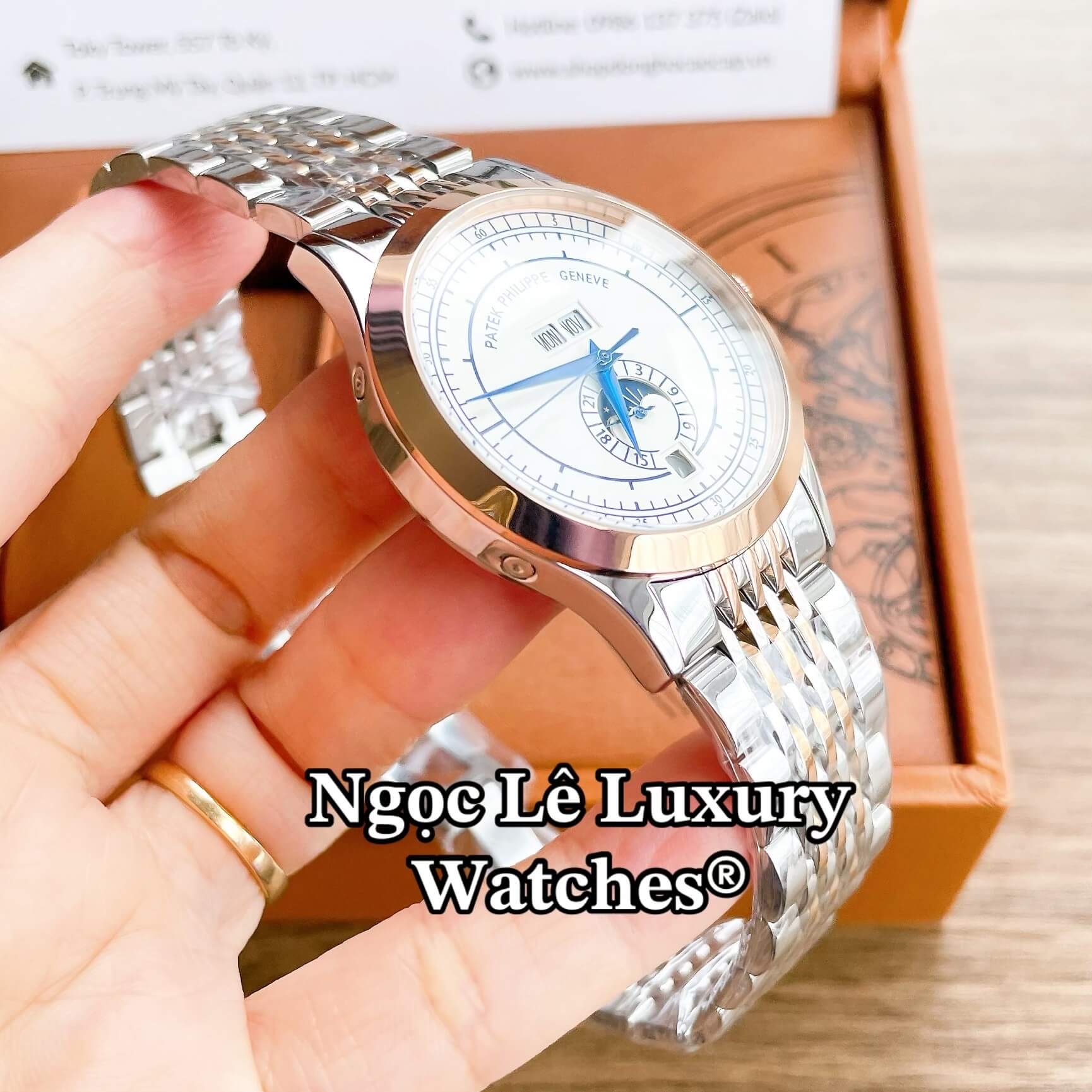 Đồng Hồ Nam Patek Philippe Complications Tự Động Dây Kim Loại Demi Vàng Hồng Mặt Trắng Size 40mm