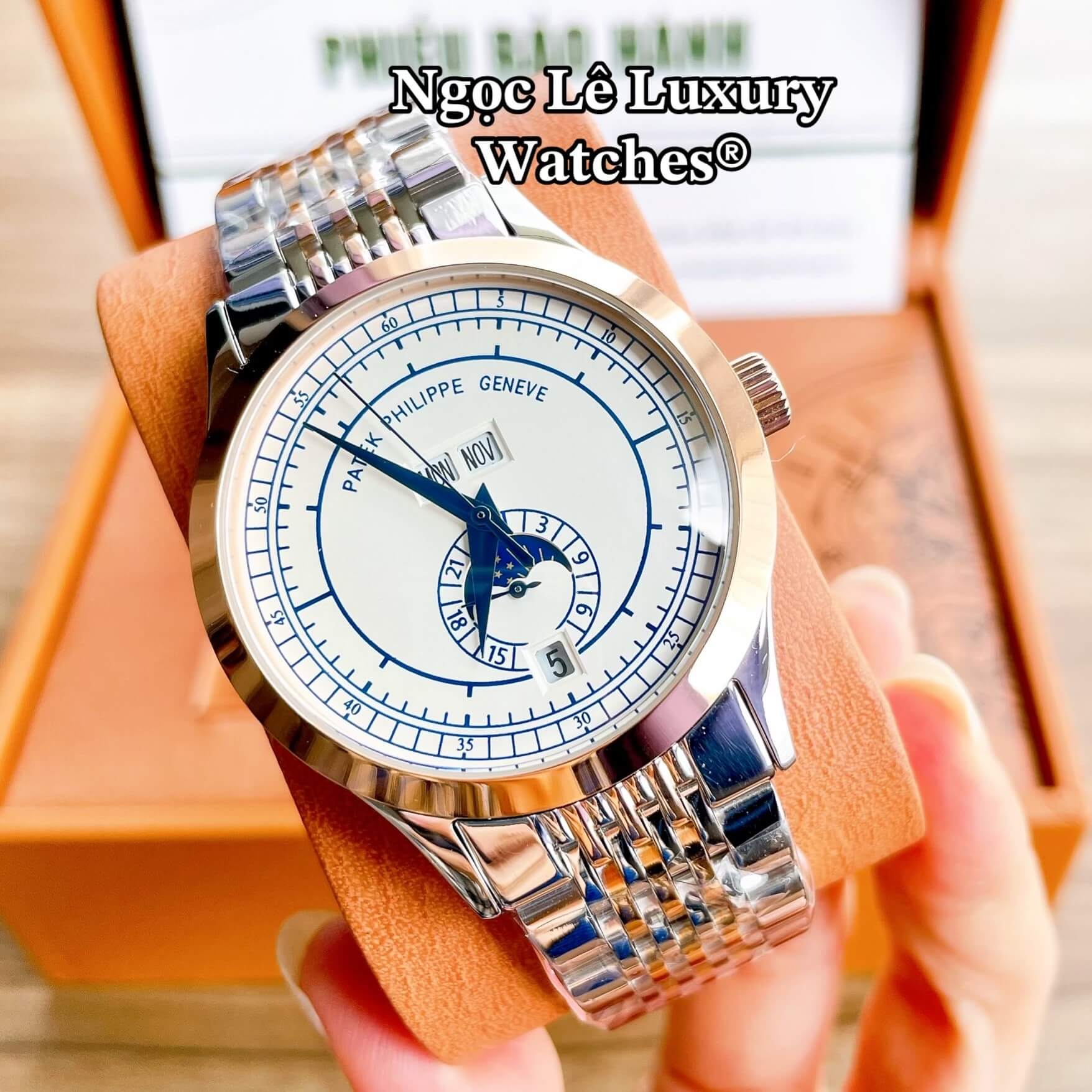 Đồng Hồ Nam Patek Philippe Complications Tự Động Dây Kim Loại Demi Vàng Hồng Mặt Trắng Size 40mm