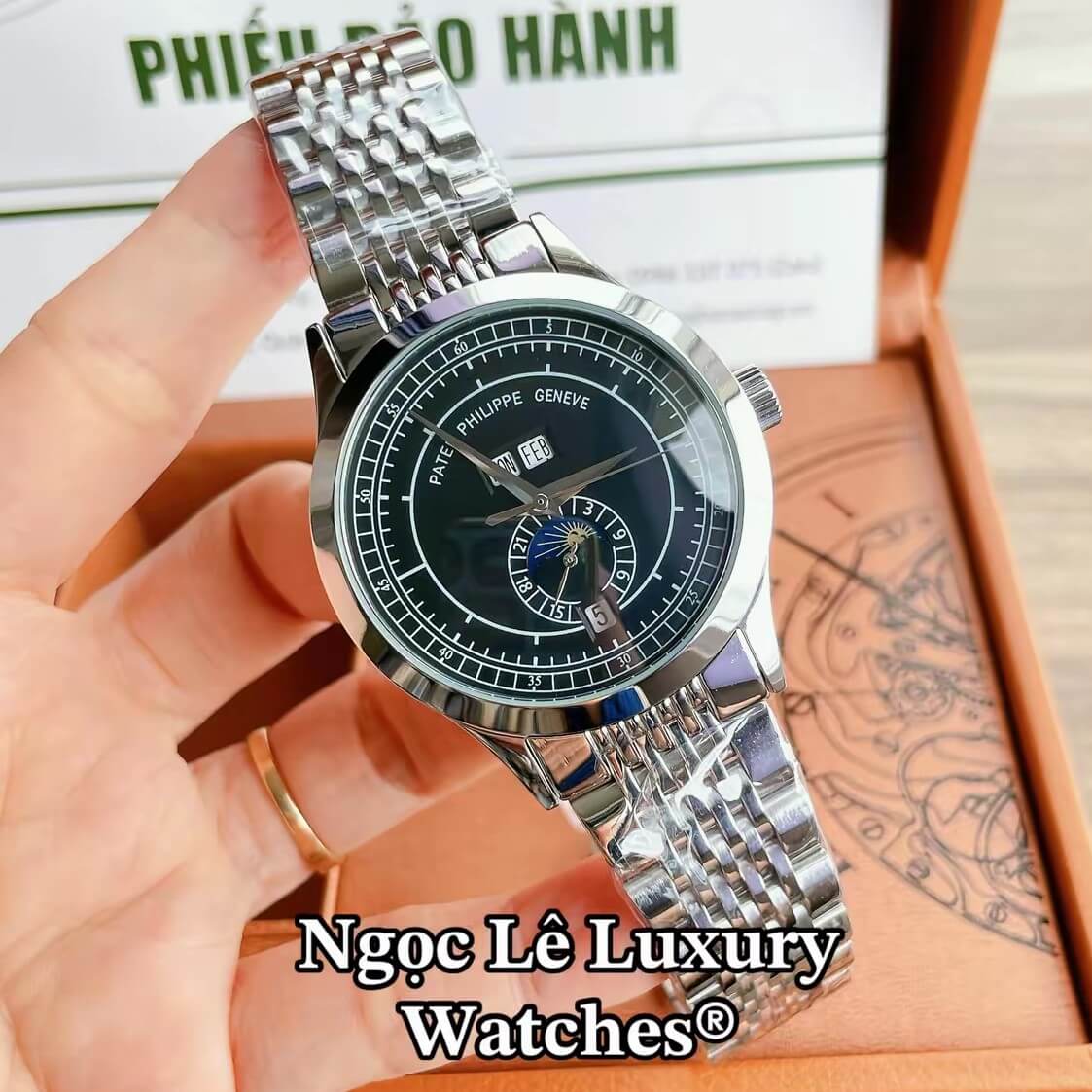 Đồng Hồ Nam Patek Philippe Complications Tự Động Dây Kim Loại Màu Bạc Mặt Đen Size 40mm