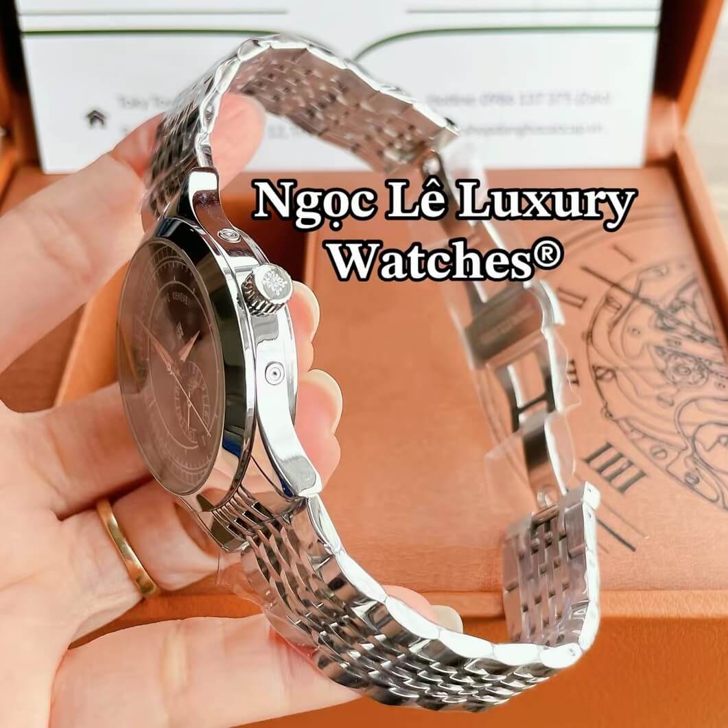 Đồng Hồ Nam Patek Philippe Complications Tự Động Dây Kim Loại Màu Bạc Mặt Đen Size 40mm