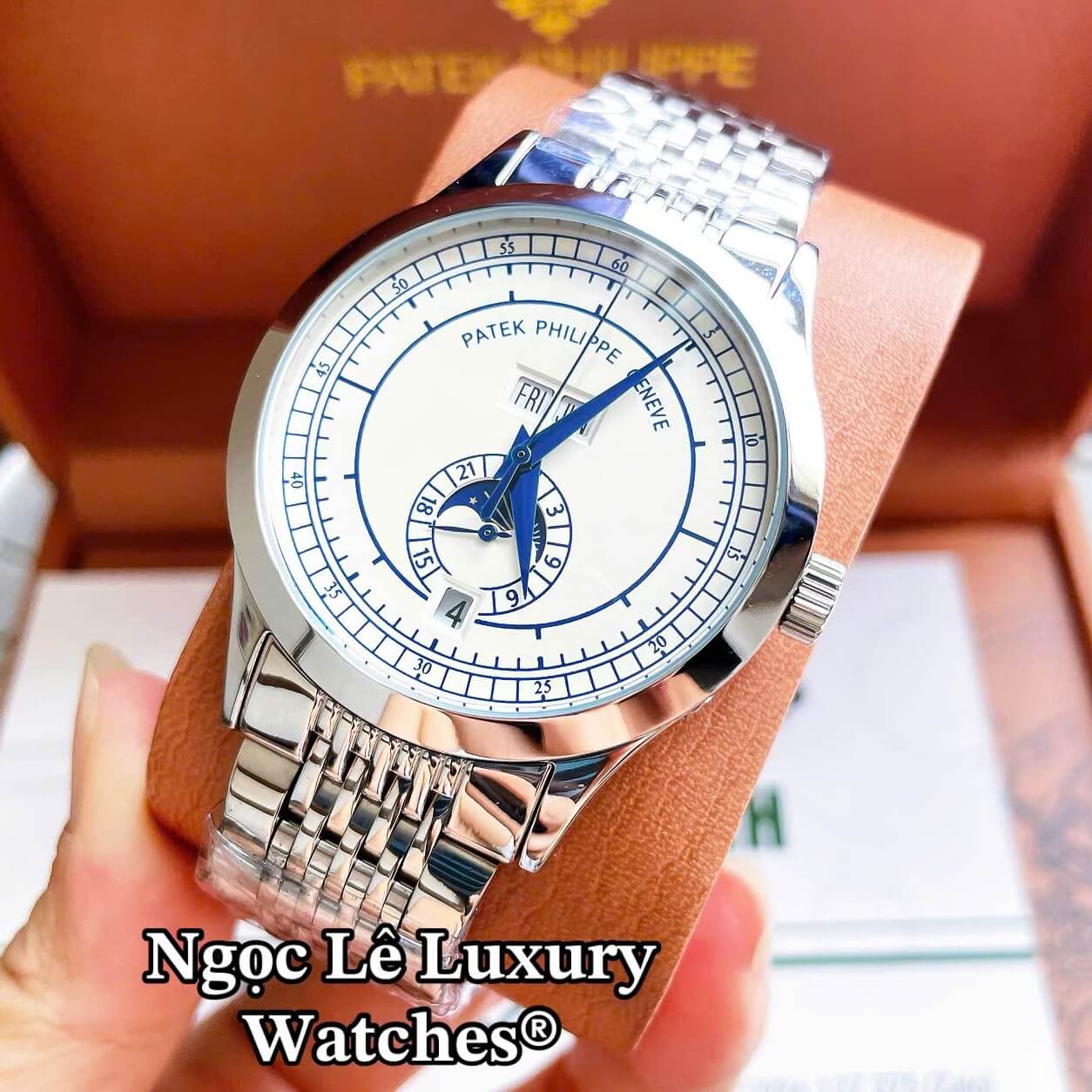 Đồng Hồ Nam Patek Philippe Complications Tự Động Dây Kim Loại Màu Bạc Mặt Trắng Size 40mm