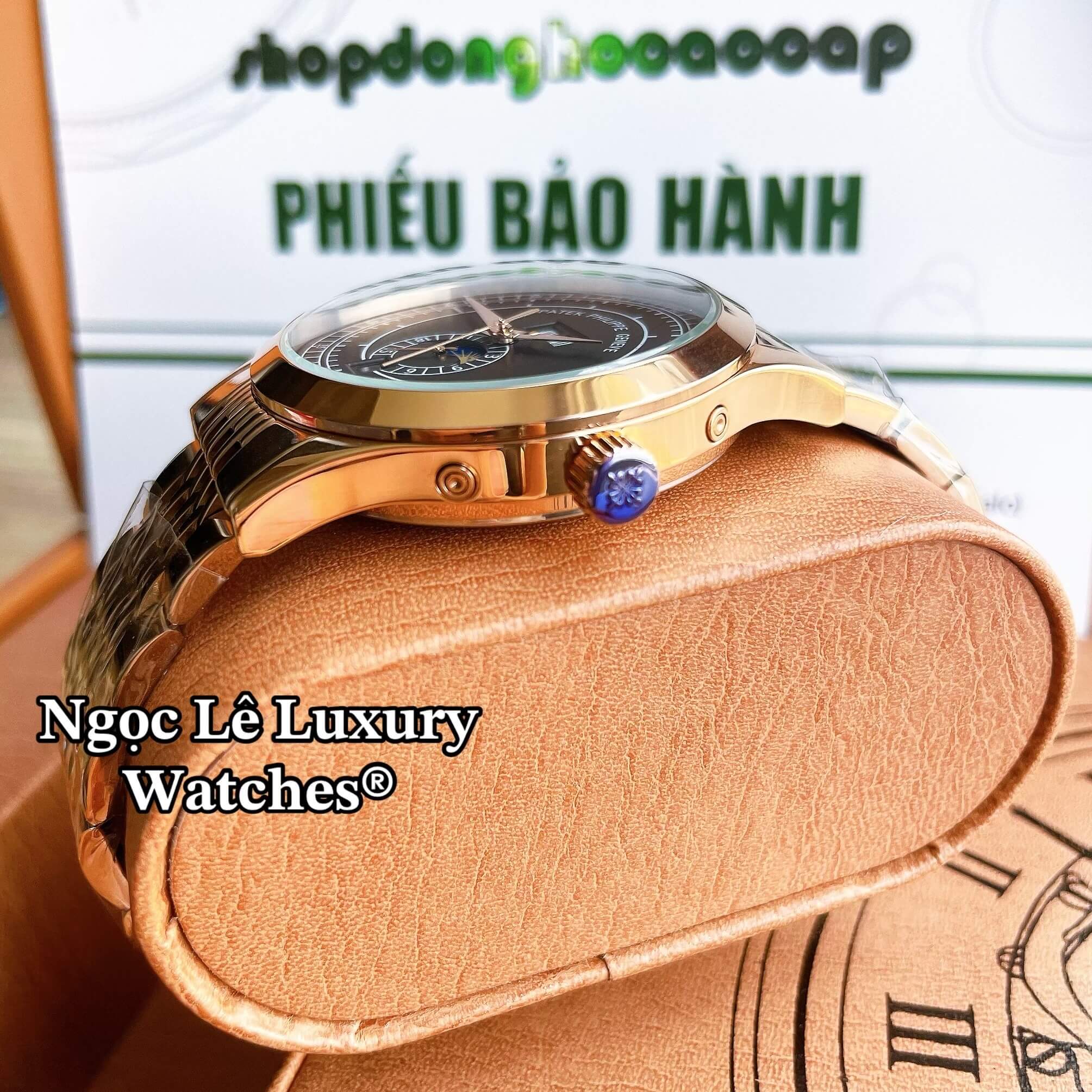 Đồng Hồ Nam Patek Philippe Complications Tự Động Dây Kim Loại Màu Vàng Hồng Mặt Đen Size 40mm