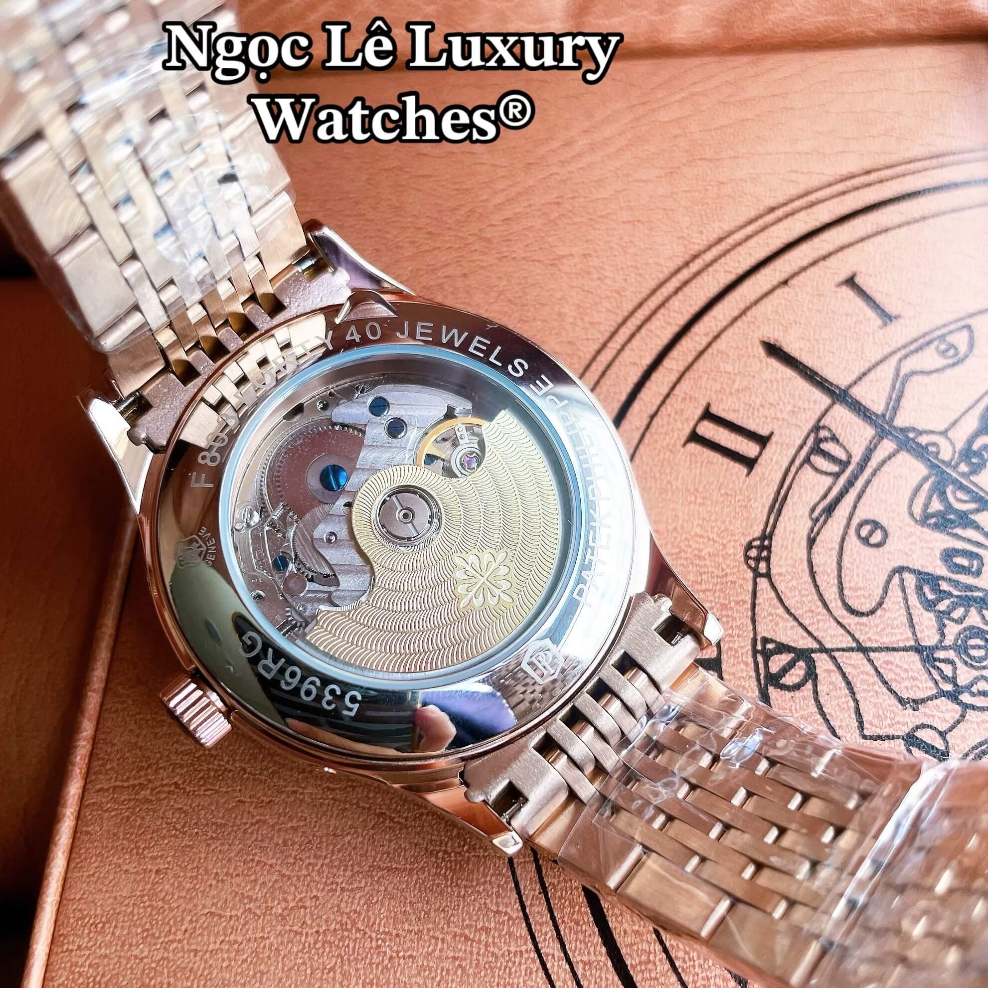 Đồng Hồ Nam Patek Philippe Complications Tự Động Dây Kim Loại Màu Vàng Hồng Mặt Đen Size 40mm