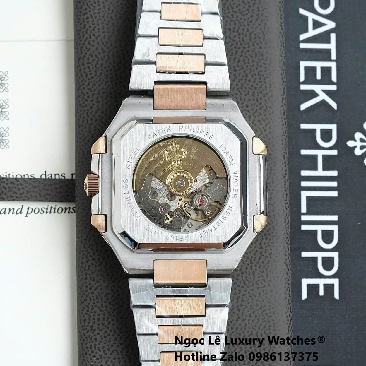 Đồng Hồ Nam Patek Philippe Cubitus Automatic Dây Demi Vàng Hồng Mặt Nâu Size 40mm