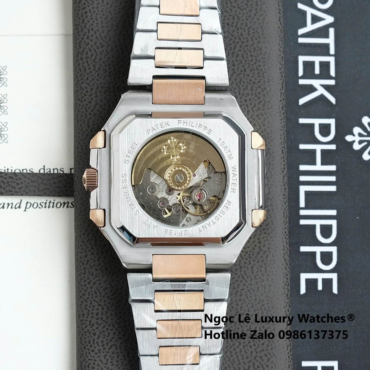 Đồng Hồ Nam Patek Philippe Cubitus Automatic Dây Demi Vàng Hồng Mặt Trắng Size 40mm