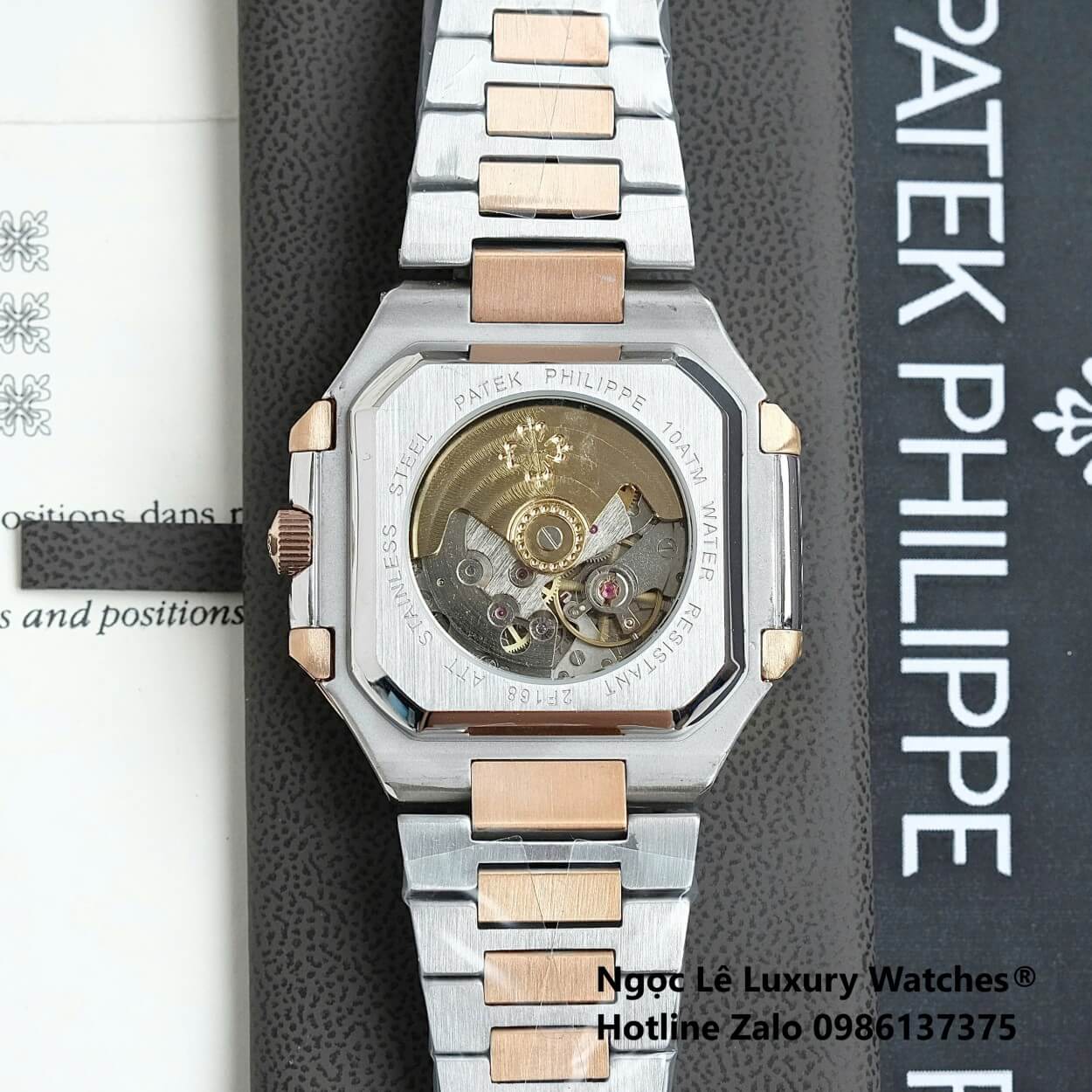 Đồng Hồ Nam Patek Philippe Cubitus Automatic Dây Demi Vàng Hồng Mặt Xanh Lá Size 40mm