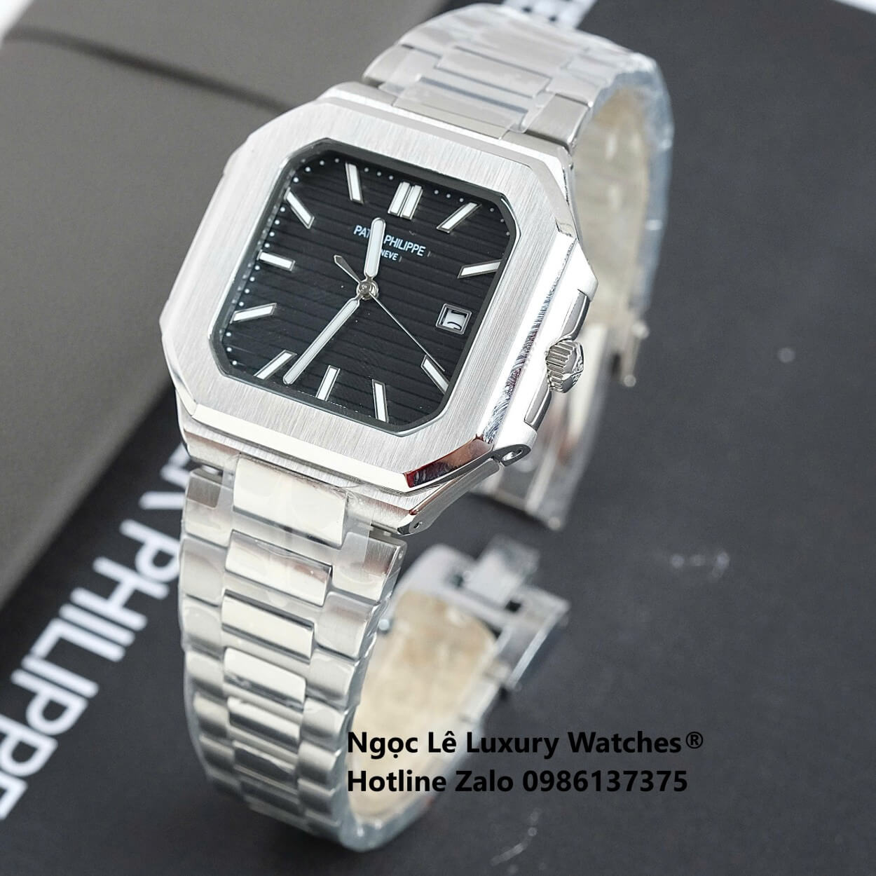 Đồng Hồ Nam Patek Philippe Cubitus Automatic Dây Thép Silver Mặt Đen Size 40mm