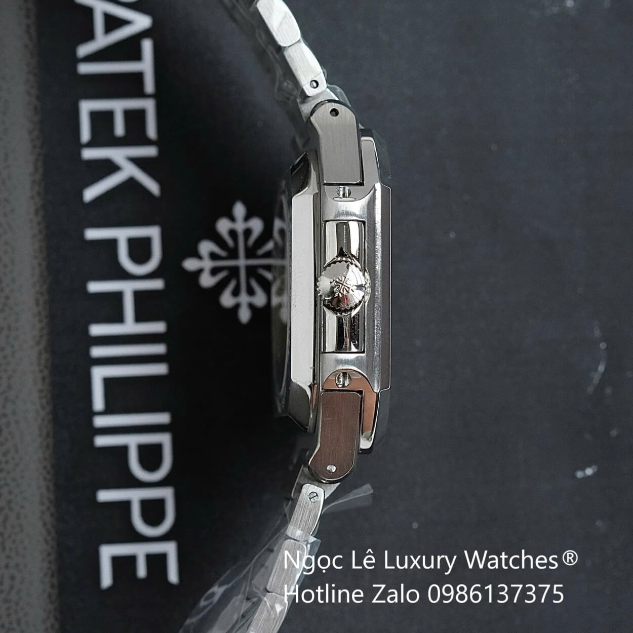 Đồng Hồ Nam Patek Philippe Cubitus Automatic Dây Thép Silver Mặt Đen Xám Size 40mm