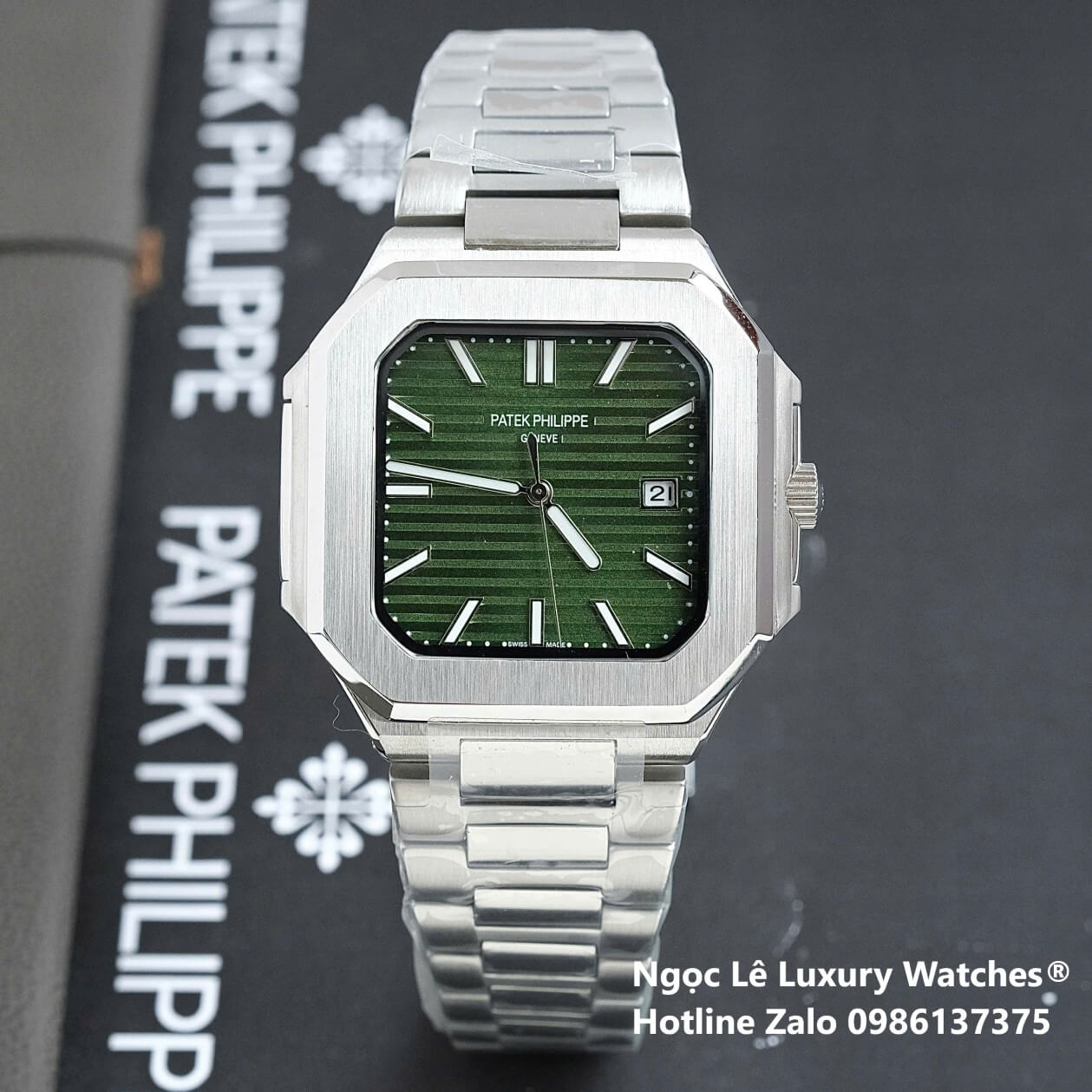 Đồng Hồ Nam Patek Philippe Cubitus Automatic Dây Thép Silver Mặt Xanh Lá Size 40mm