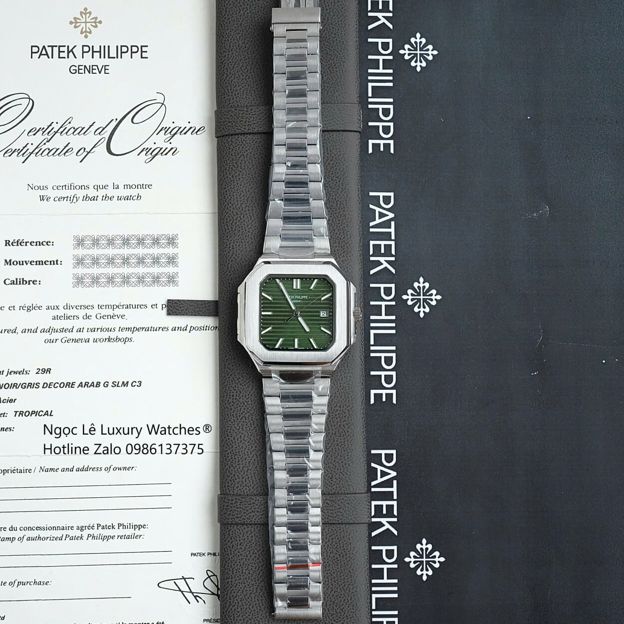 Đồng Hồ Nam Patek Philippe Cubitus Automatic Dây Thép Silver Mặt Xanh Lá Size 40mm