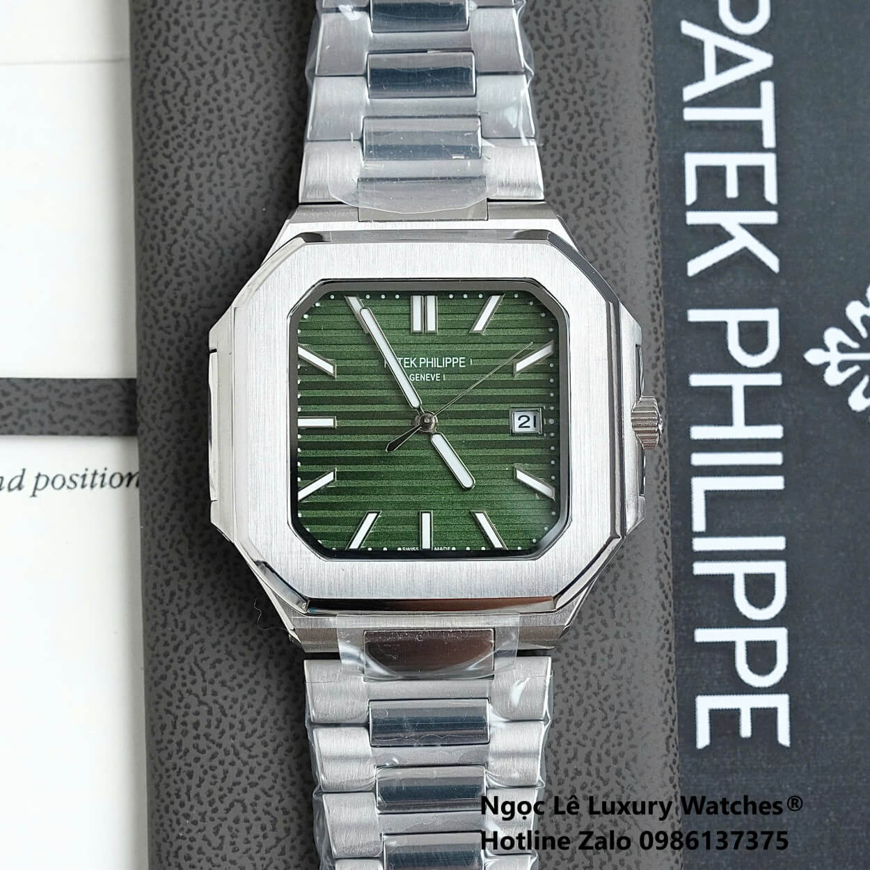 Đồng Hồ Nam Patek Philippe Cubitus Automatic Dây Thép Silver Mặt Xanh Lá Size 40mm