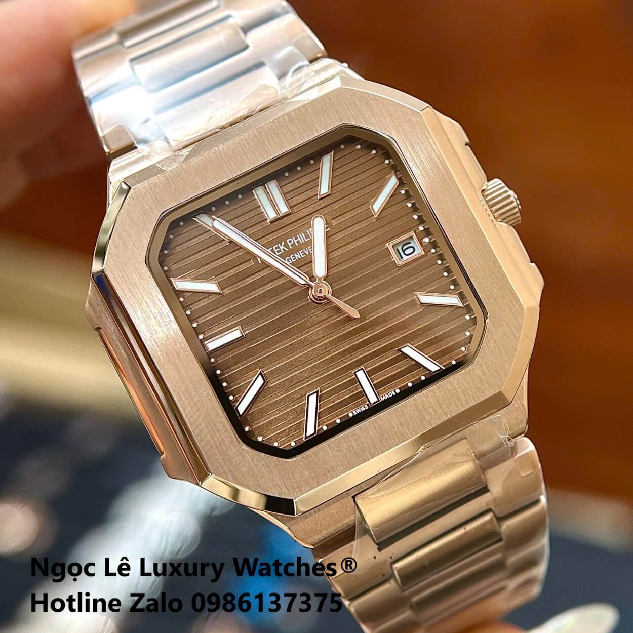Đồng Hồ Nam Patek Philippe Cubitus Automatic Vàng Hồng Mặt Nâu Size 40mm