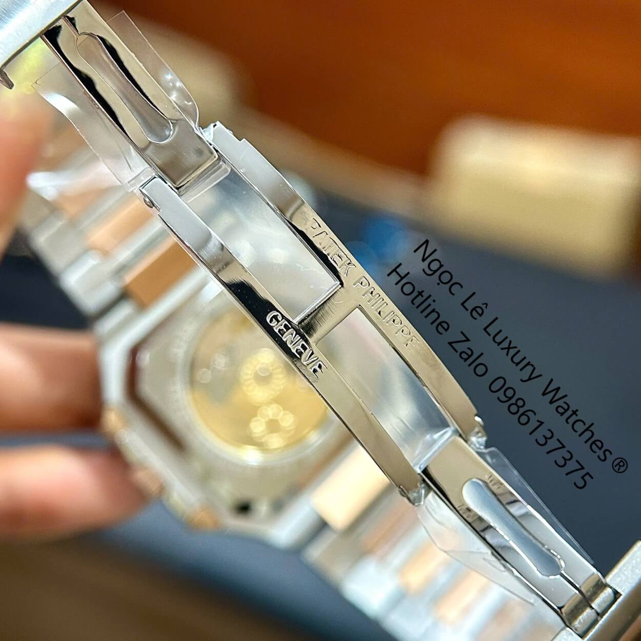 Đồng Hồ Nam Patek Philippe Cubitus Automatic Dây Demi Vàng Hồng Mặt Xanh Dương Size 40mm