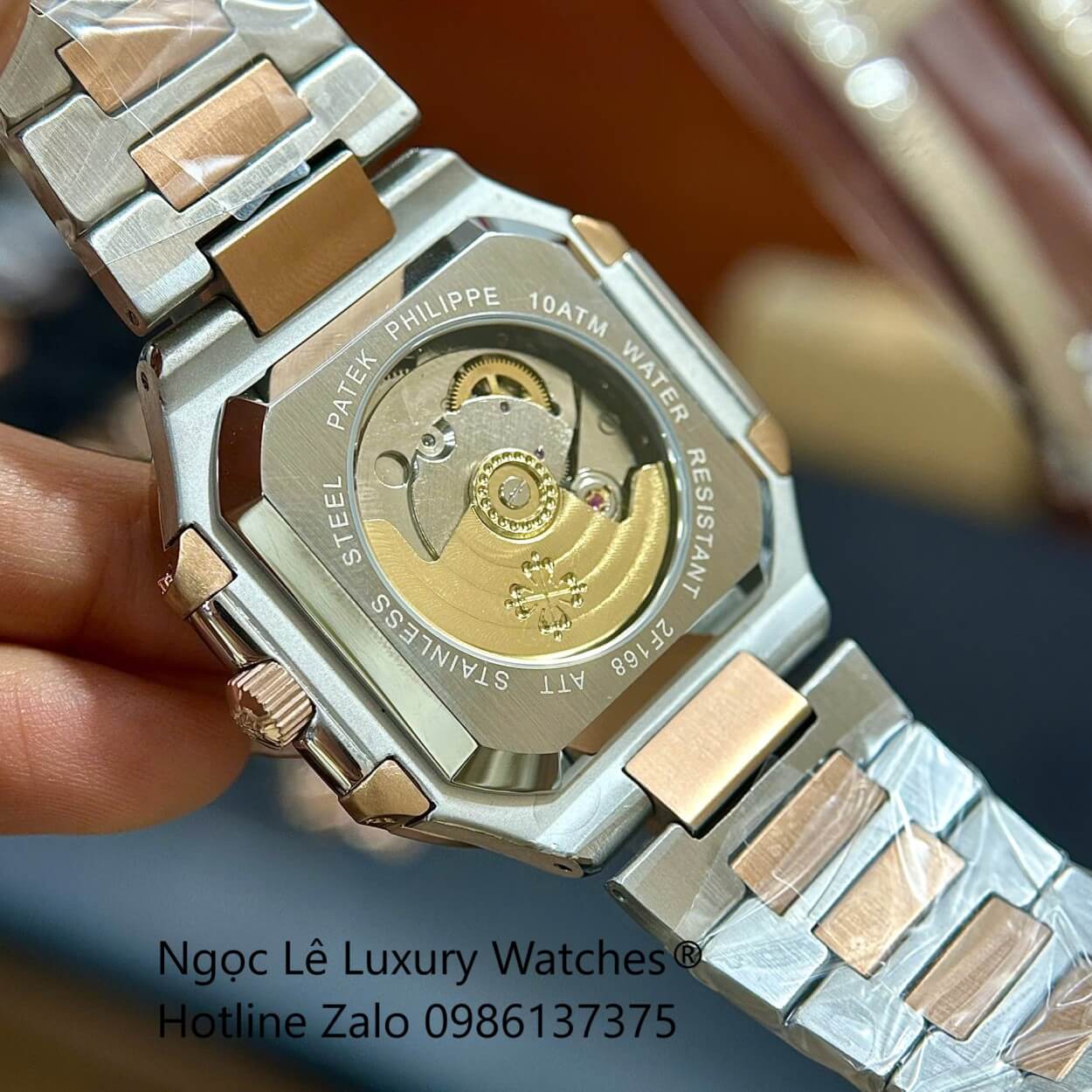 Đồng Hồ Nam Patek Philippe Cubitus Automatic Dây Demi Vàng Hồng Mặt Xanh Dương Size 40mm