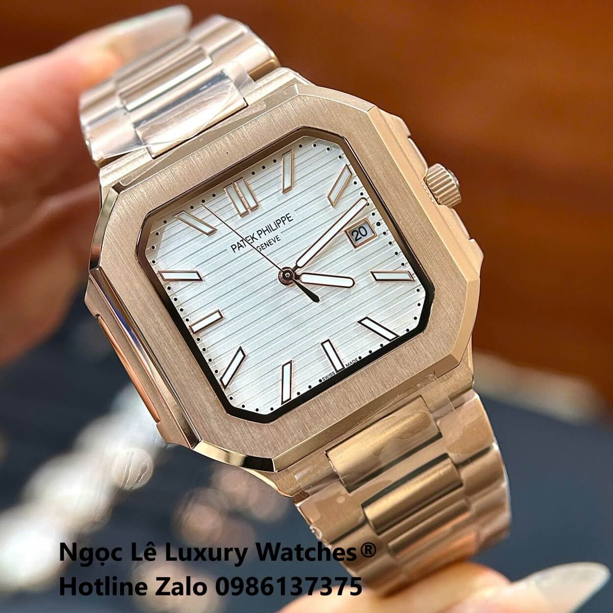 Đồng Hồ Nam Patek Philippe Cubitus Automatic Vàng Hồng Mặt Trắng Size 40mm