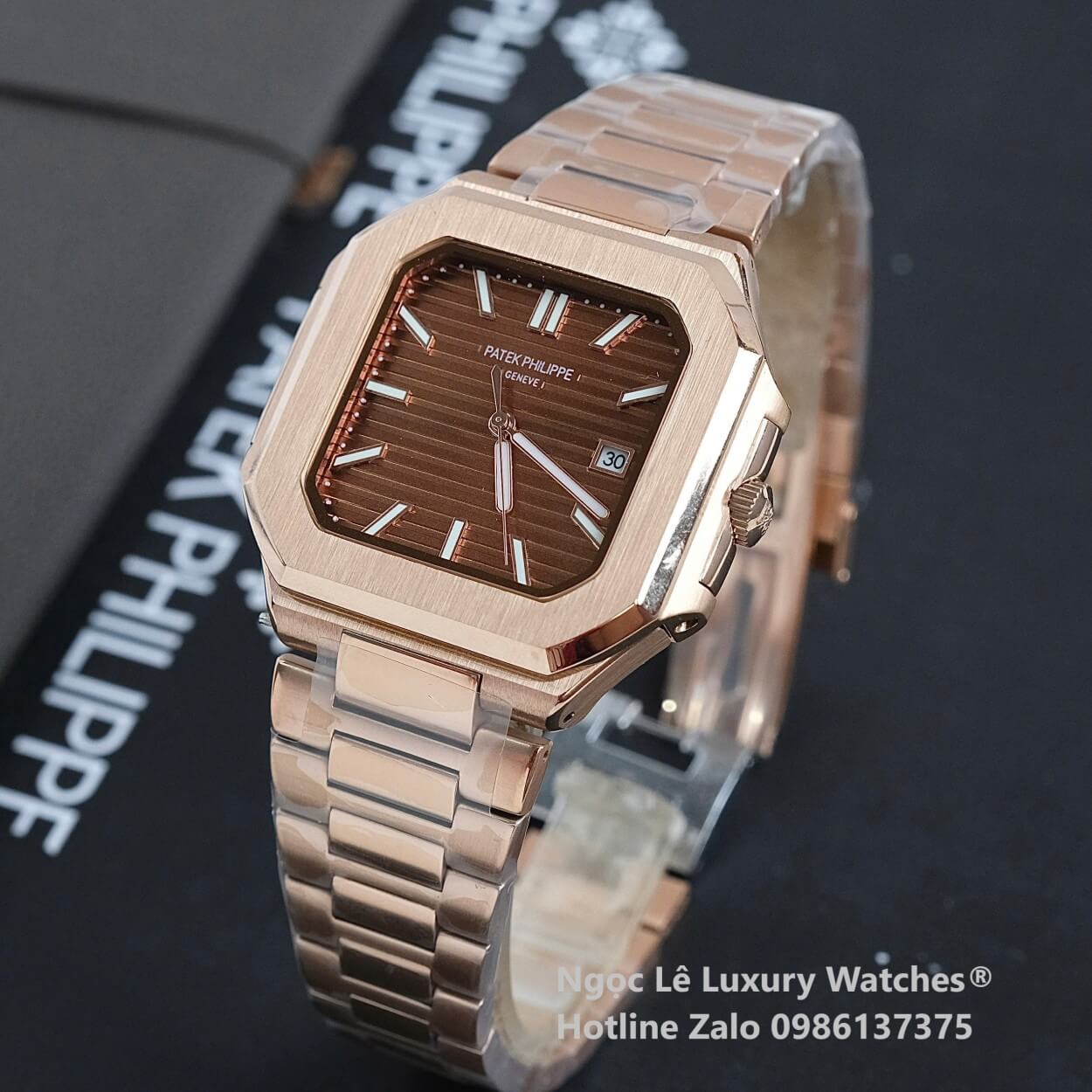 Đồng Hồ Nam Patek Philippe Cubitus Automatic Vàng Hồng Mặt Nâu Size 40mm