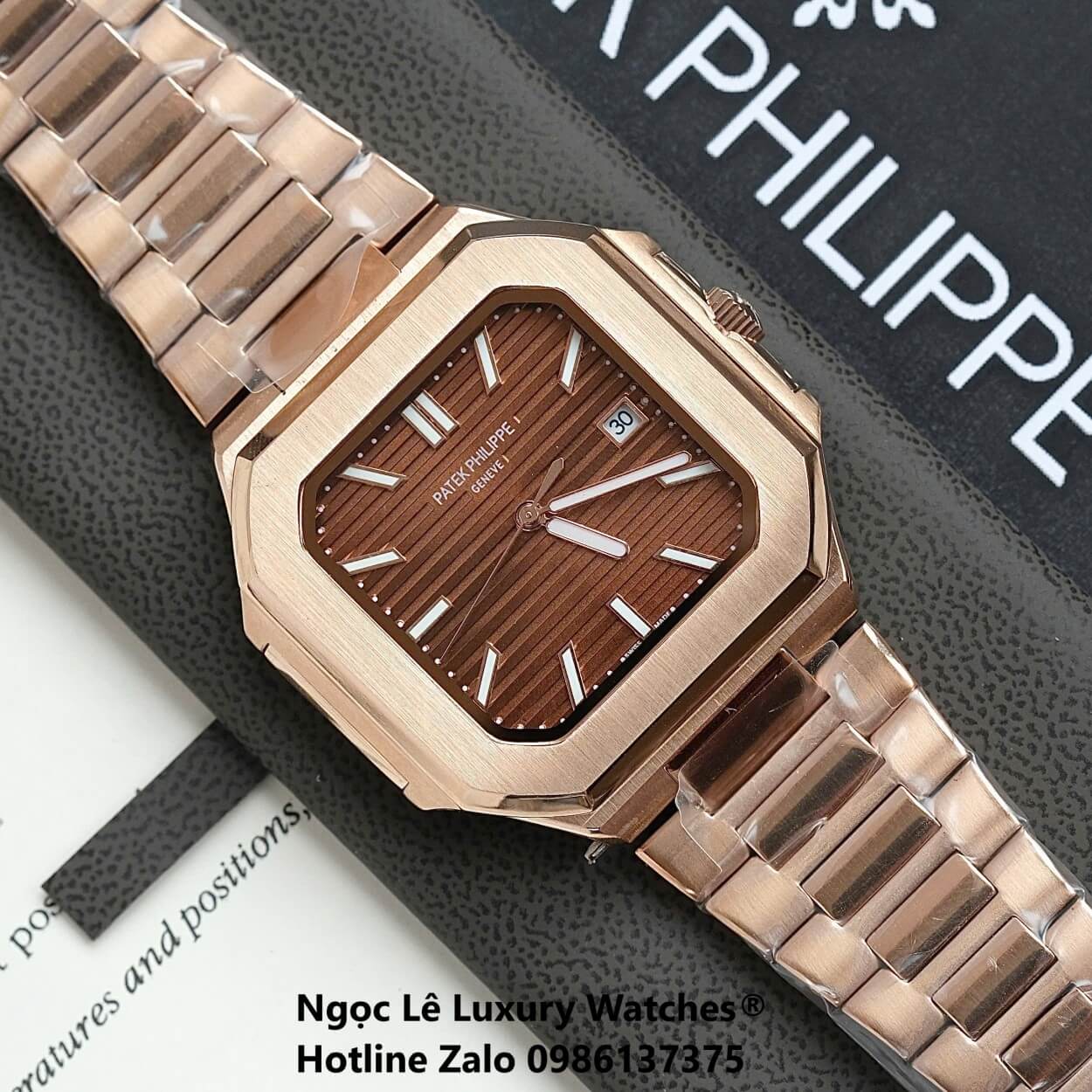 Đồng Hồ Nam Patek Philippe Cubitus Automatic Vàng Hồng Mặt Nâu Size 40mm