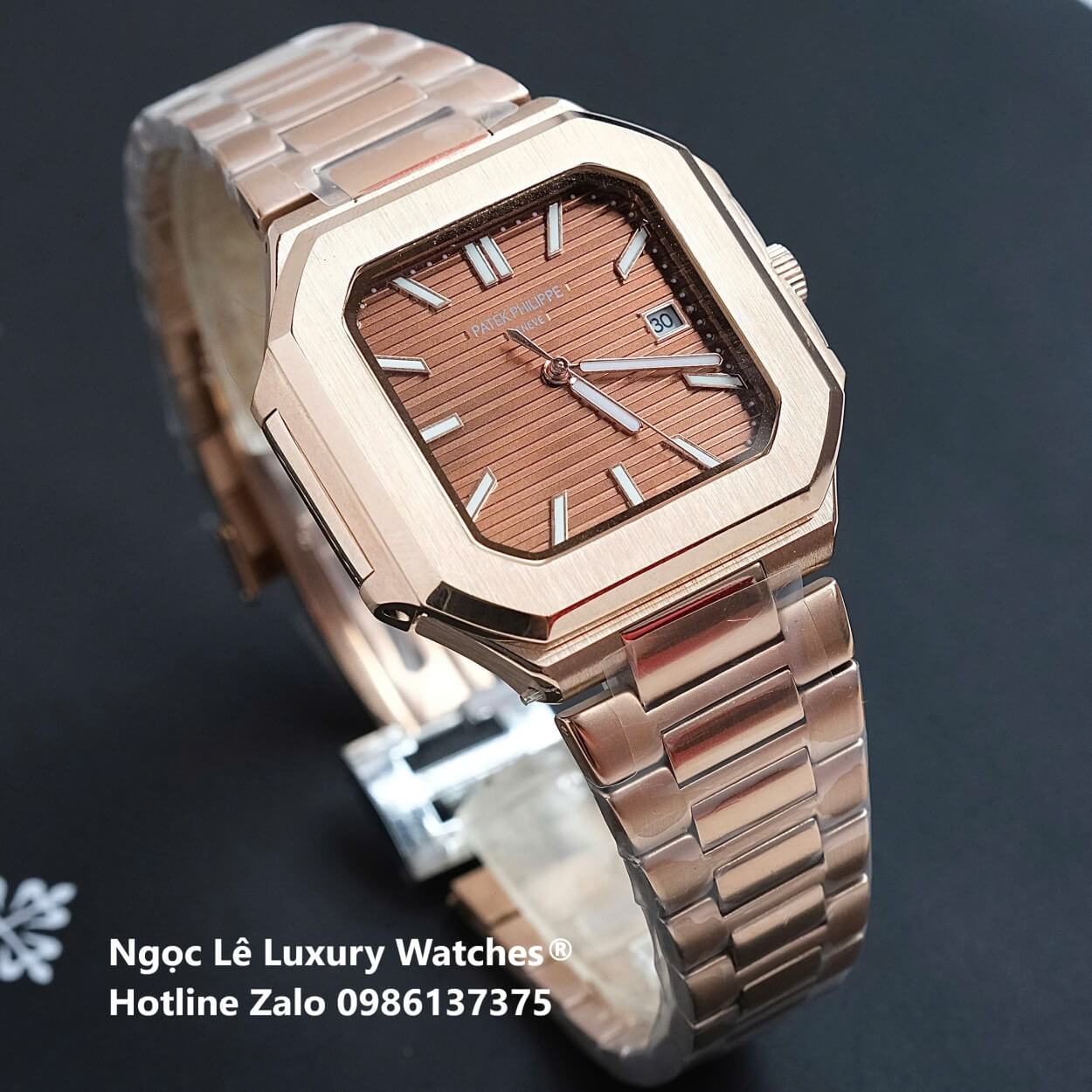 Đồng Hồ Nam Patek Philippe Cubitus Automatic Vàng Hồng Mặt Nâu Size 40mm