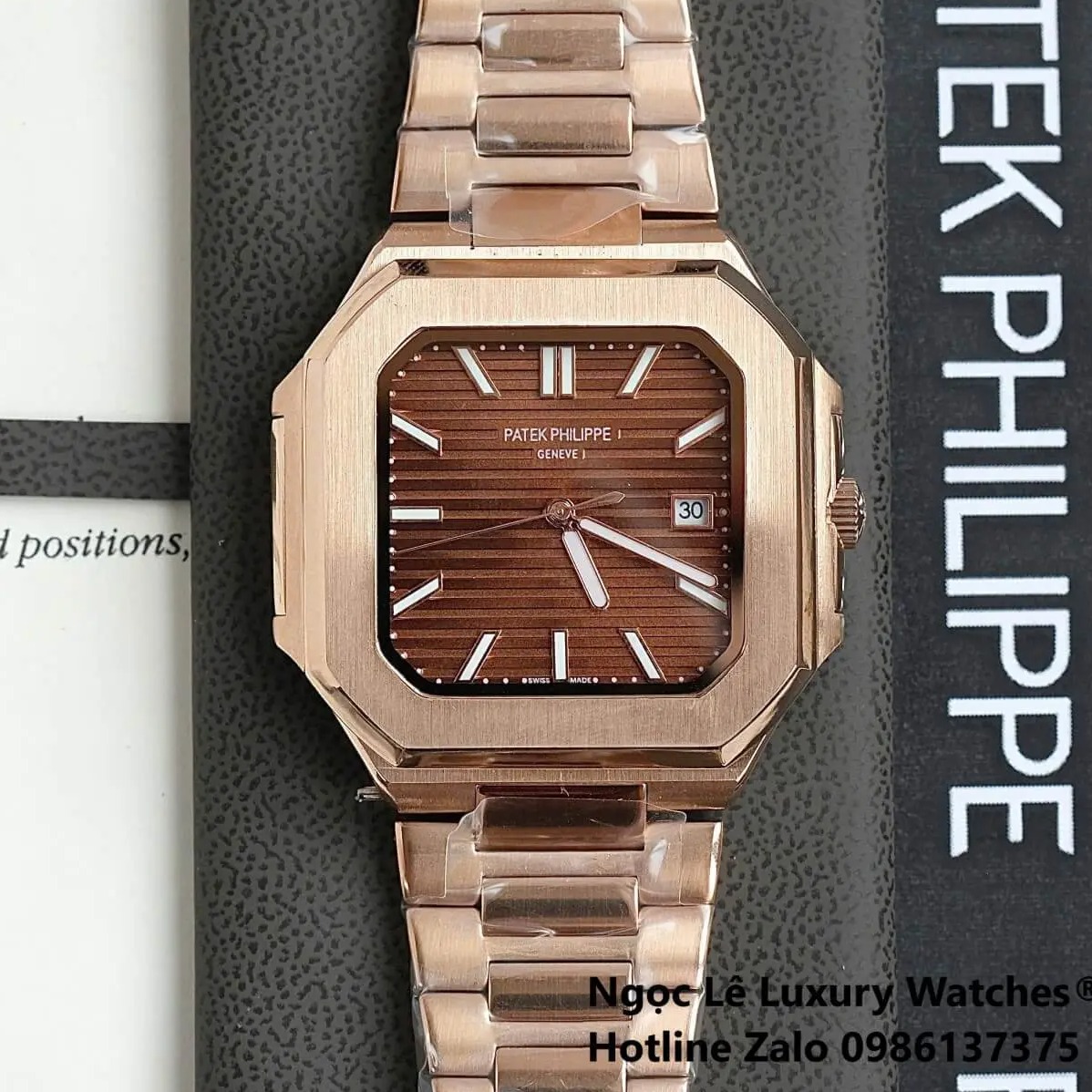 Đồng Hồ Nam Patek Philippe Cubitus Automatic Vàng Hồng Mặt Nâu Size 40mm