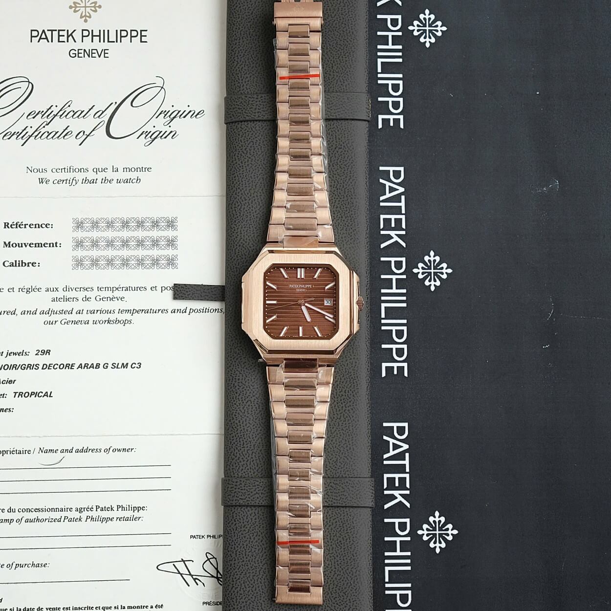 Đồng Hồ Nam Patek Philippe Cubitus Automatic Vàng Hồng Mặt Nâu Size 40mm