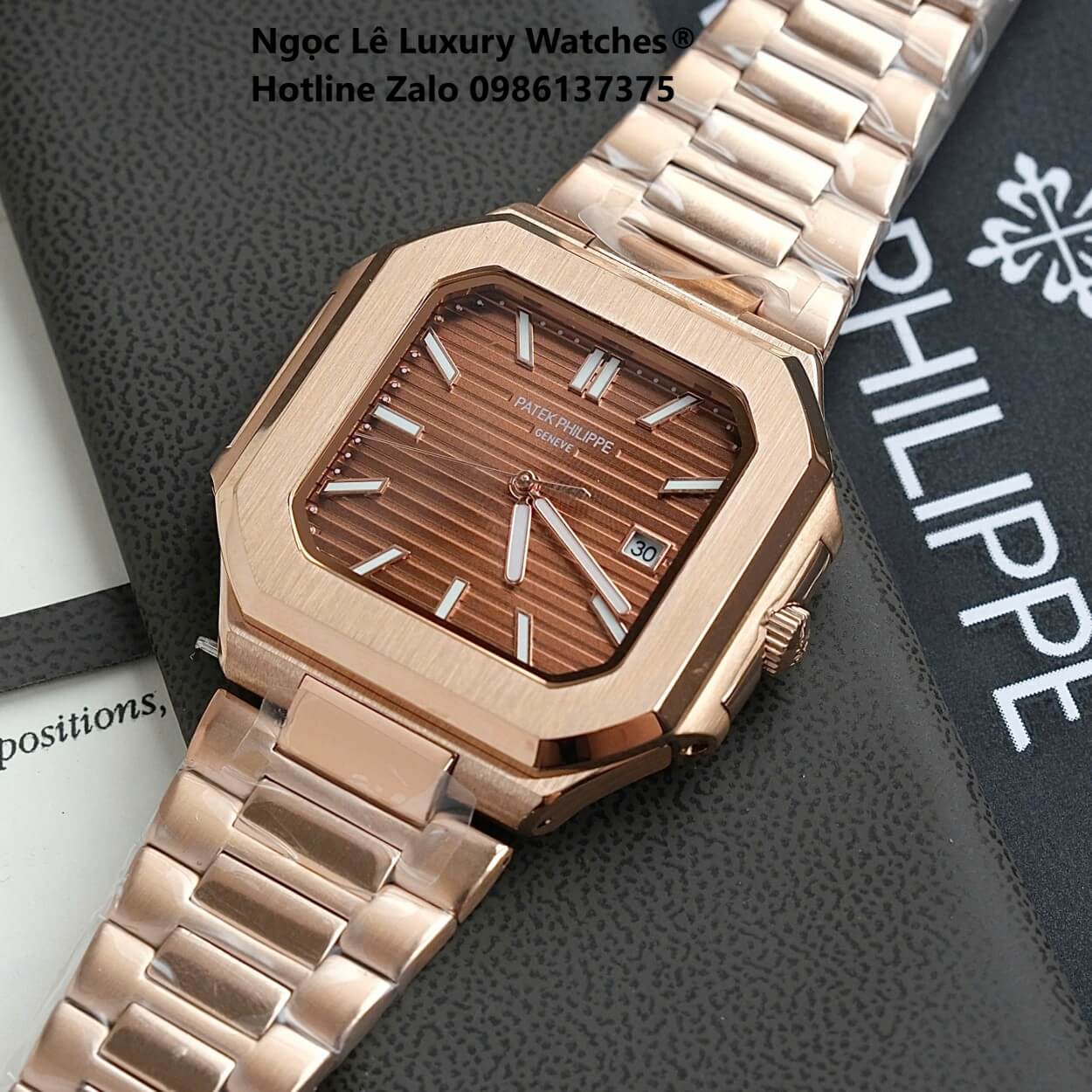 Đồng Hồ Nam Patek Philippe Cubitus Automatic Vàng Hồng Mặt Nâu Size 40mm