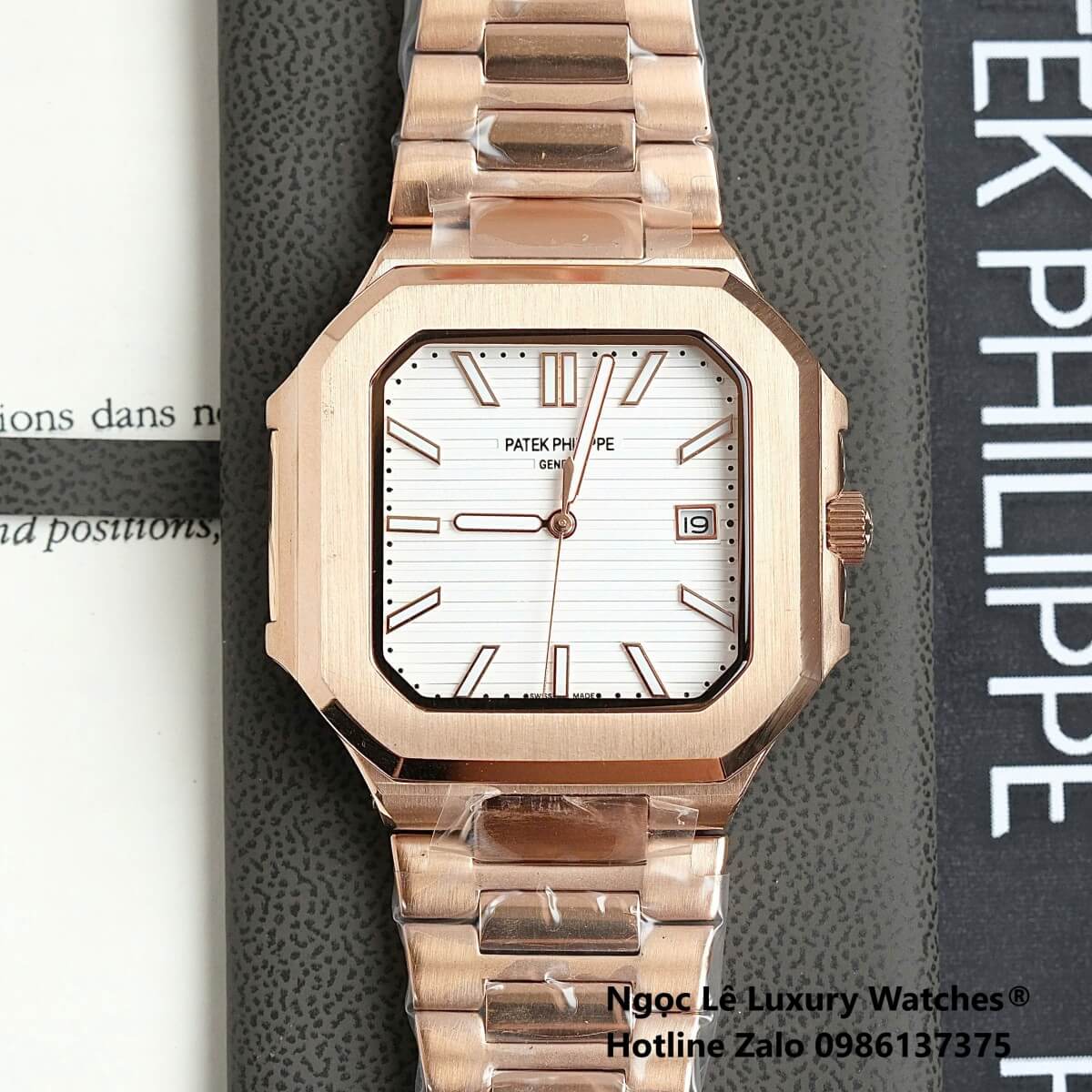Đồng Hồ Nam Patek Philippe Cubitus Automatic Vàng Hồng Mặt Trắng Size 40mm
