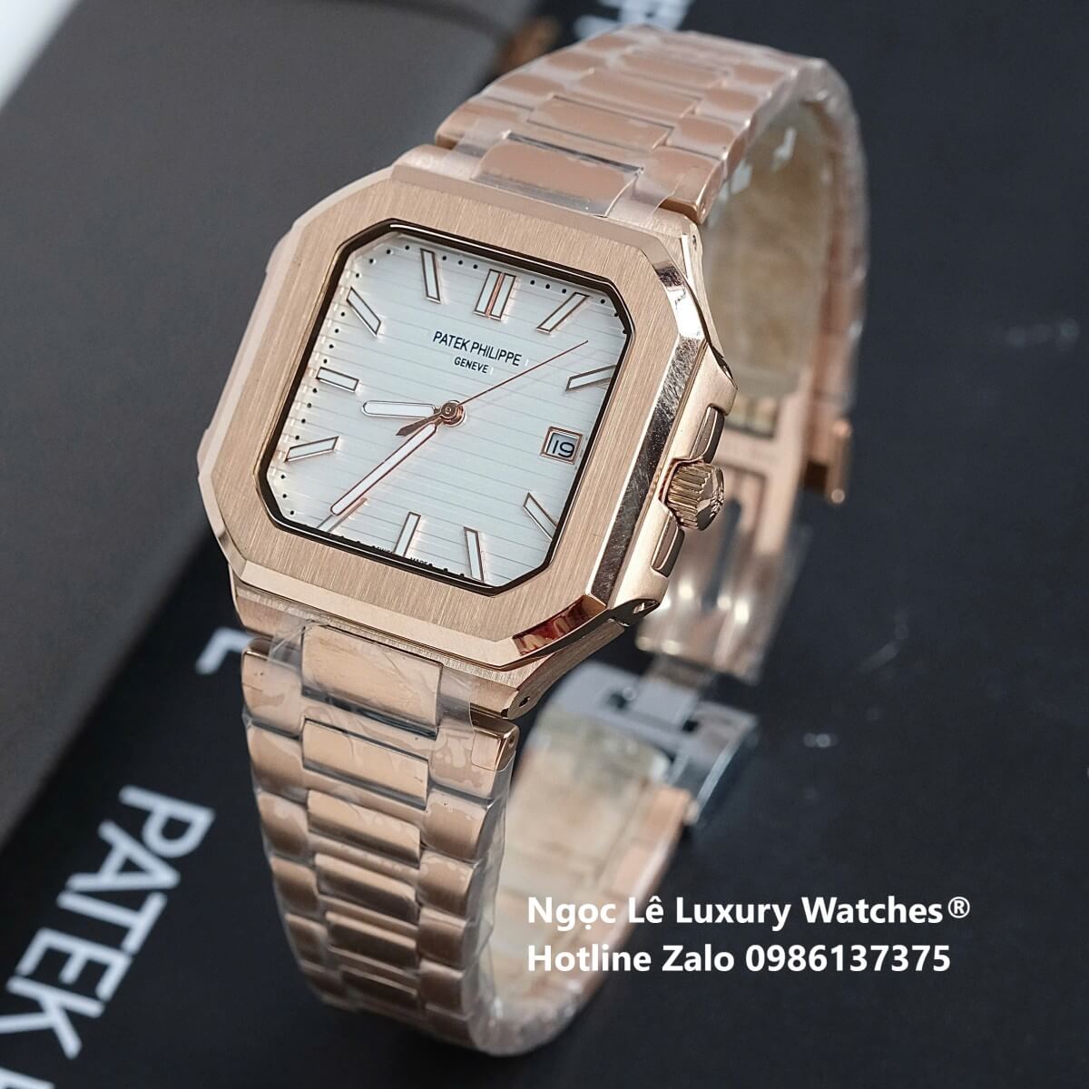 Đồng Hồ Nam Patek Philippe Cubitus Automatic Vàng Hồng Mặt Trắng Size 40mm