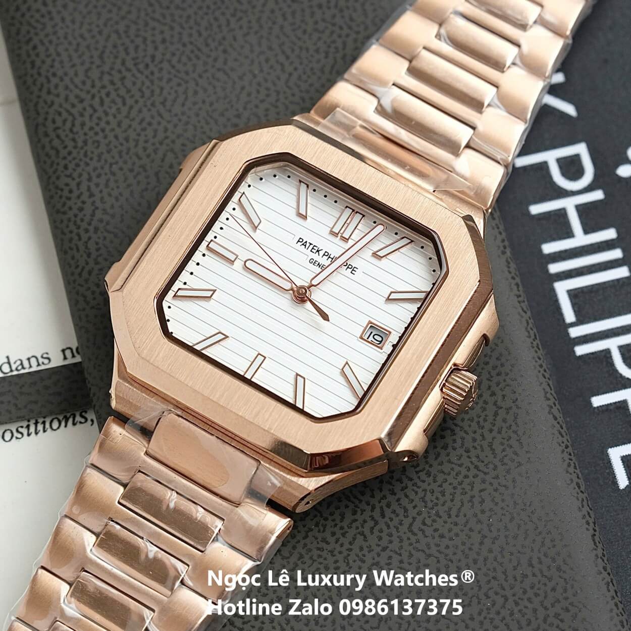 Đồng Hồ Nam Patek Philippe Cubitus Automatic Vàng Hồng Mặt Trắng Size 40mm