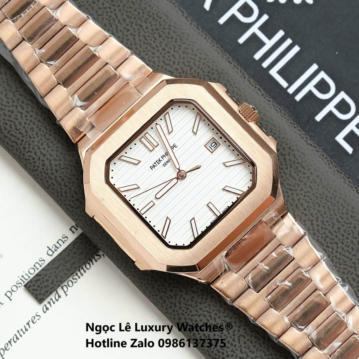 Đồng Hồ Nam Patek Philippe Cubitus Automatic Vàng Hồng Mặt Trắng Size 40mm