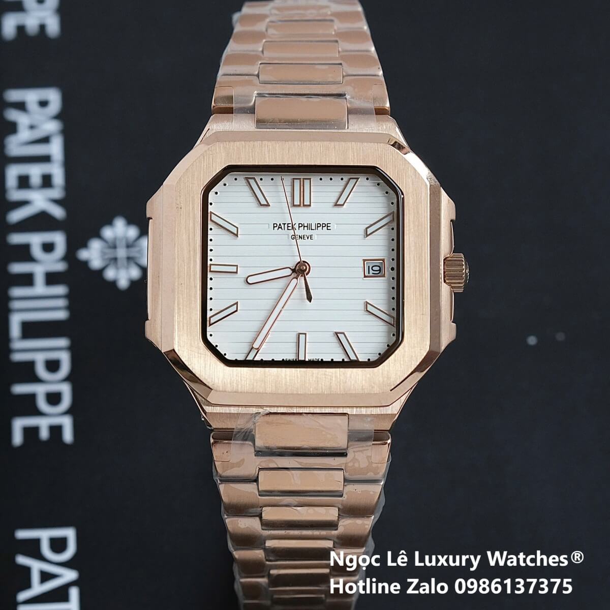 Đồng Hồ Nam Patek Philippe Cubitus Automatic Vàng Hồng Mặt Trắng Size 40mm