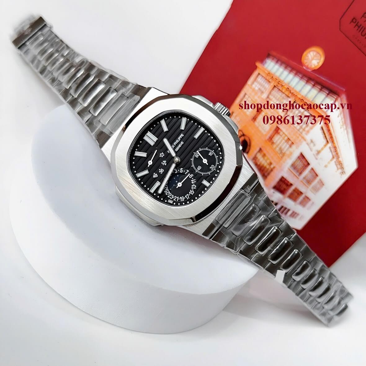 Đồng Hồ Nam Patek Philippe Nautilus 5712 Tự Động Mặt Đen Kim Loại Inox Size 40mm