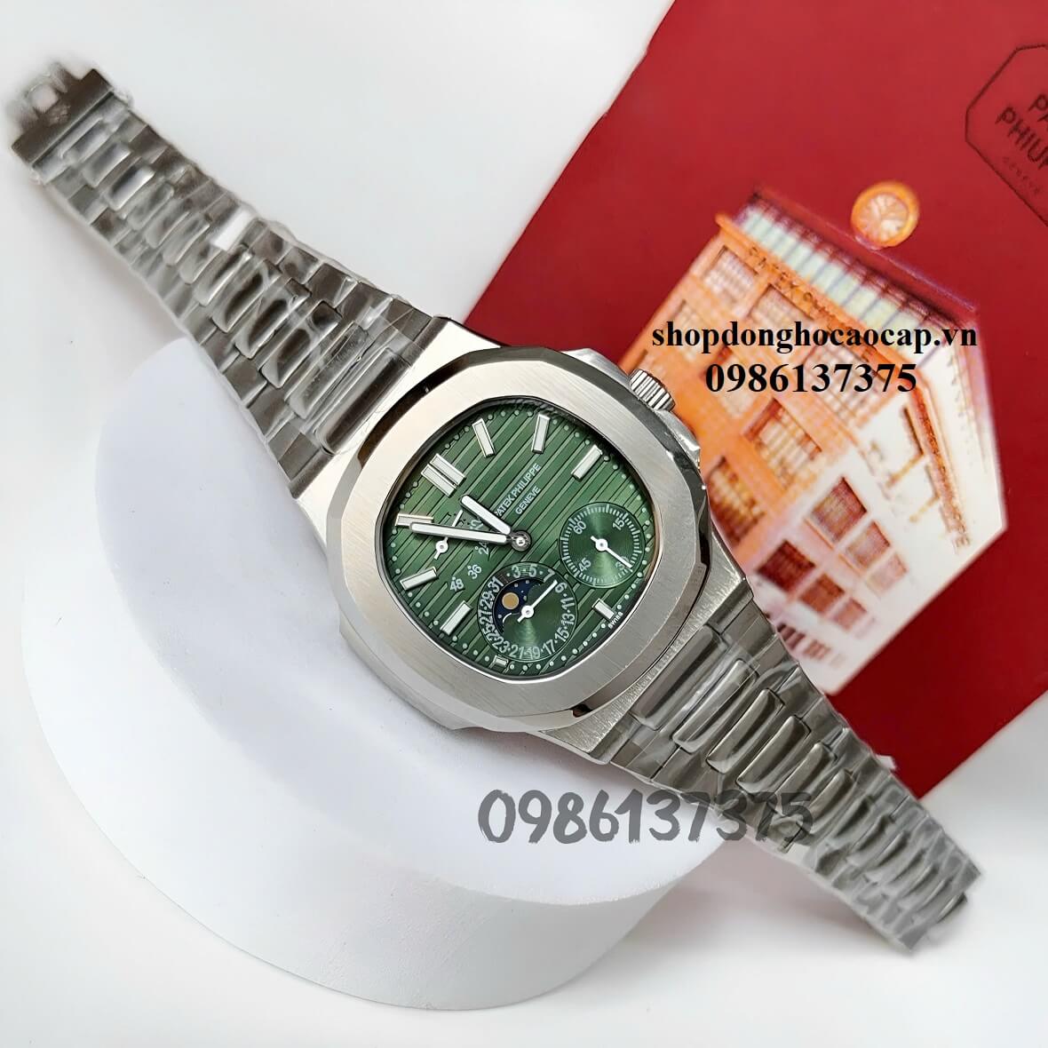 Đồng Hồ Nam Patek Philippe Nautilus 5712 Tự Động Mặt Xanh Rêu Kim Loại Inox Size 40mm