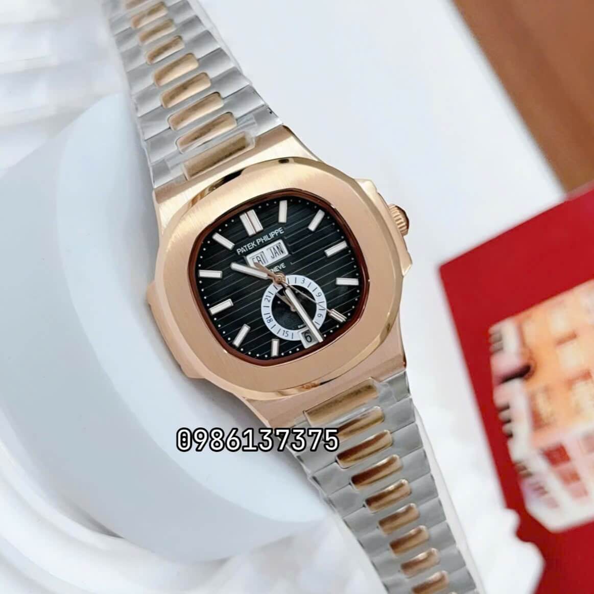 Đồng Hồ Nam Patek Philippe Nautilus 5726 Tự Động Mặt Đen Kim Loại Vàng Hồng Size 40mm