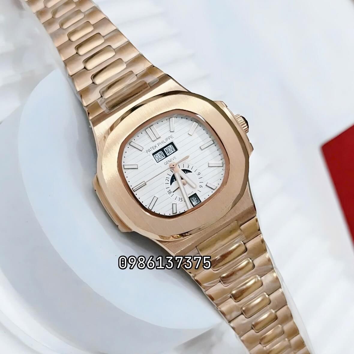 Đồng Hồ Nam Patek Philippe Nautilus 5726 Tự Động Mặt Trắng Kim Loại Vàng Hồng Size 40mm