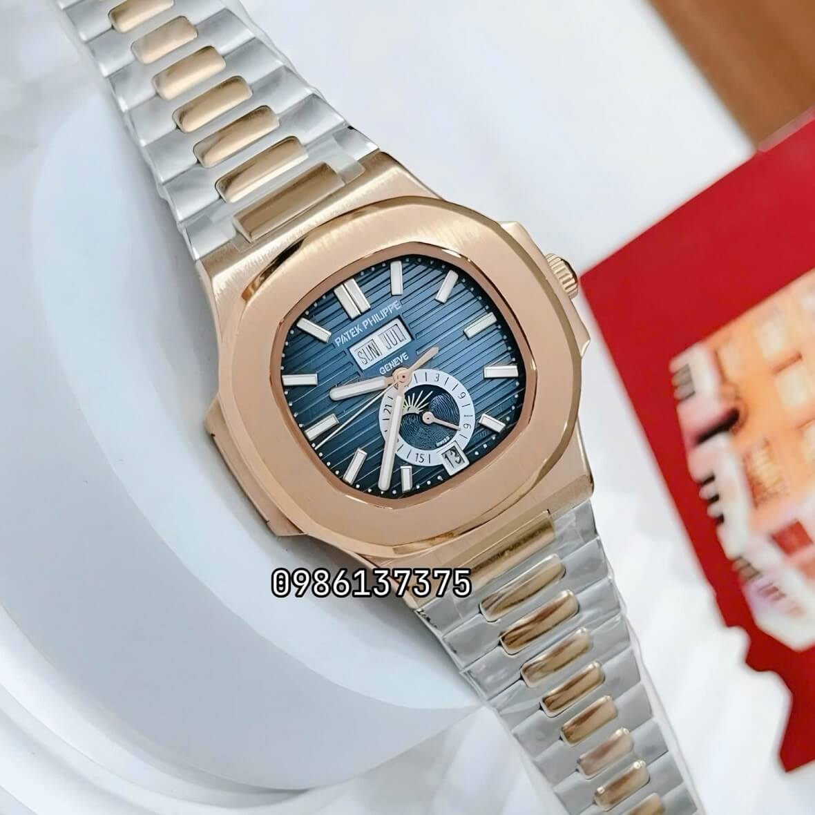 Đồng Hồ Nam Patek Philippe Nautilus 5726 Tự Động Mặt Xanh Dương Kim Loại Vàng Hồng Size 40mm
