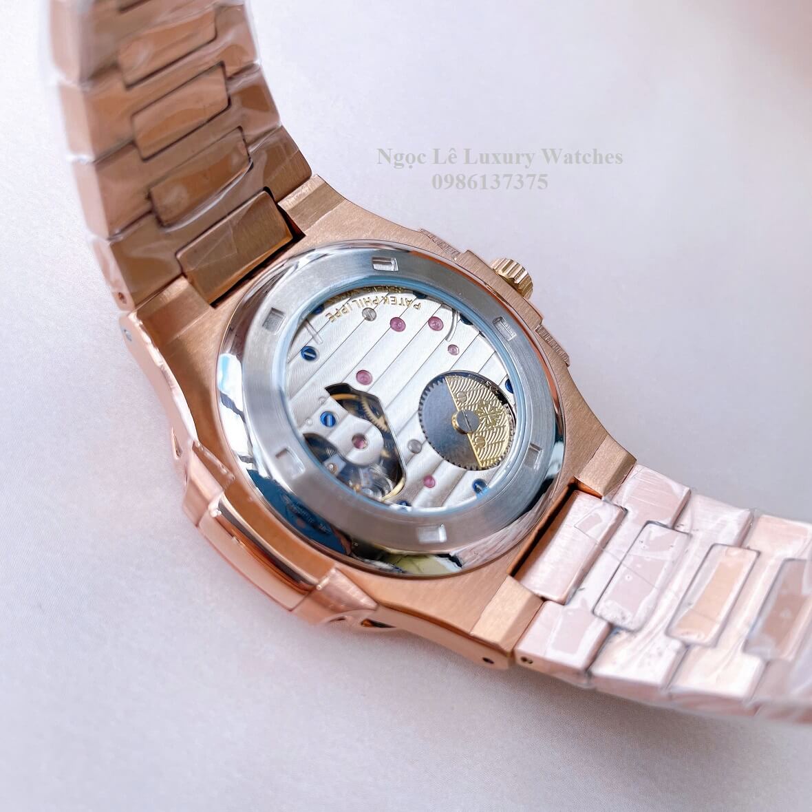 Đồng Hồ Nam Patek Philippe Nautilus Máy Tự Động Mặt Nâu Dây Kim Loại Vàng Hồng Size 40mm