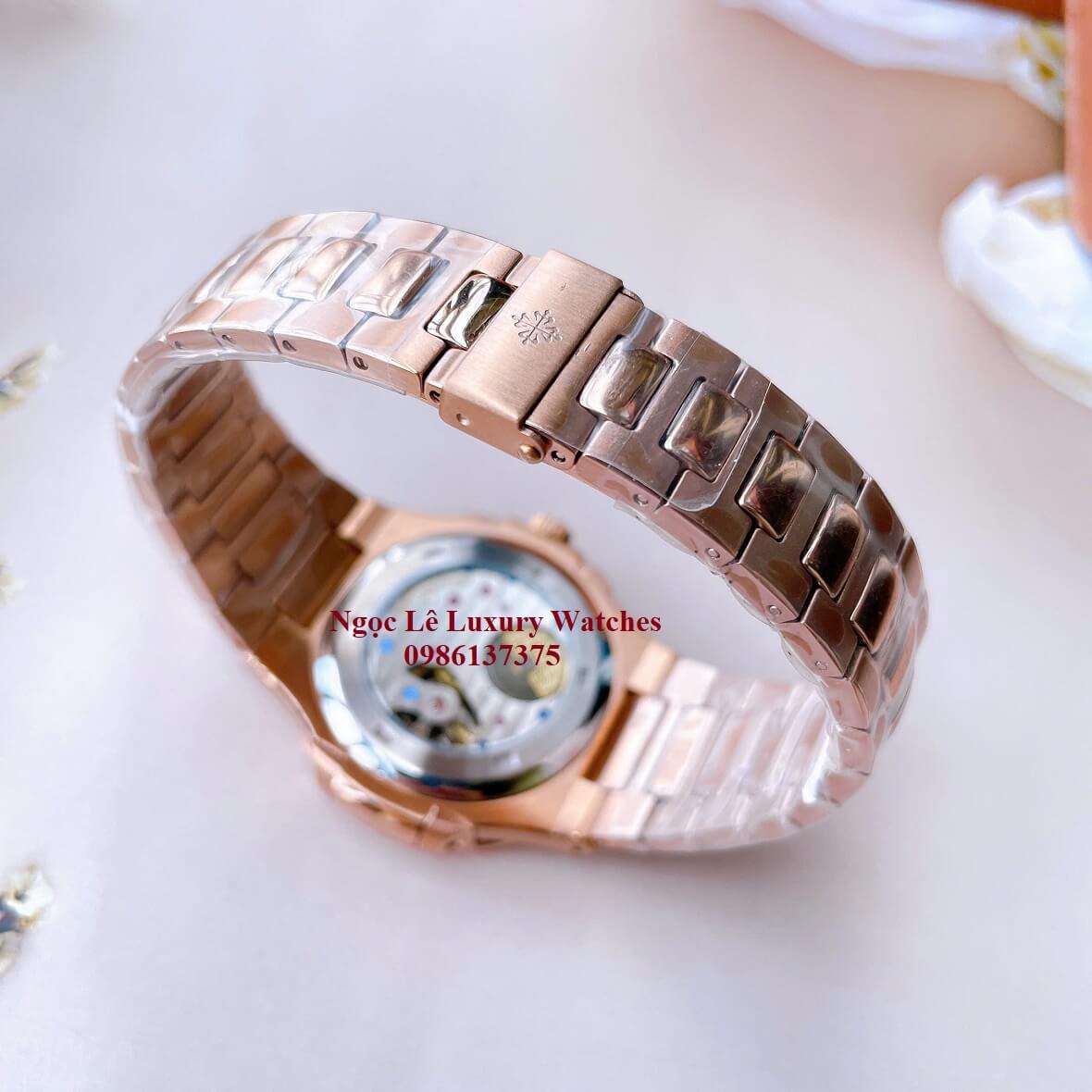 Đồng Hồ Nam Patek Philippe Nautilus 5712 Máy Tự Động Mặt Đen Dây Kim Loại Vàng Hồng Size 40mm