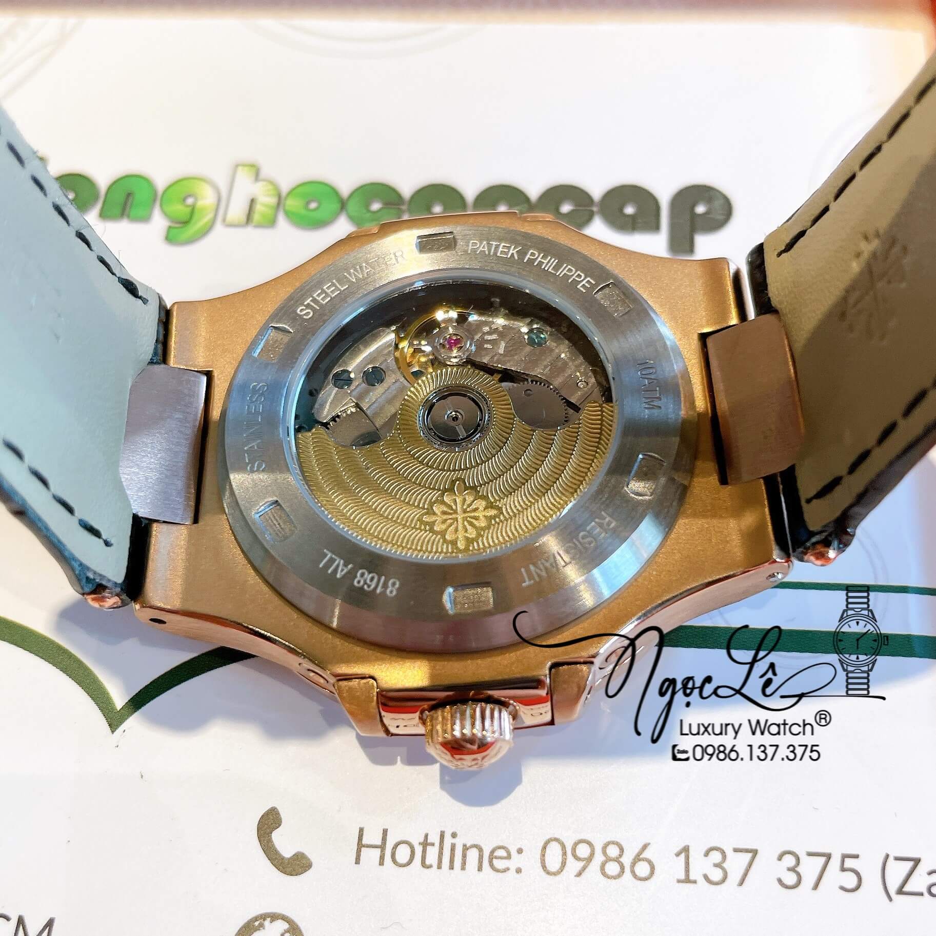 Đồng Hồ Nam Patek Philippe Nautilus Tự Động Dây Da Đen Mặt Đen Size 40mm
