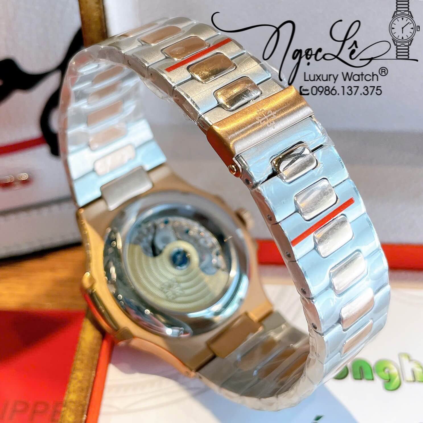 Đồng Hồ Nam Patek Philippe Nautilus Tự Động Dây Kim Loại Demi Rose Mặt Trắng Size 40mm