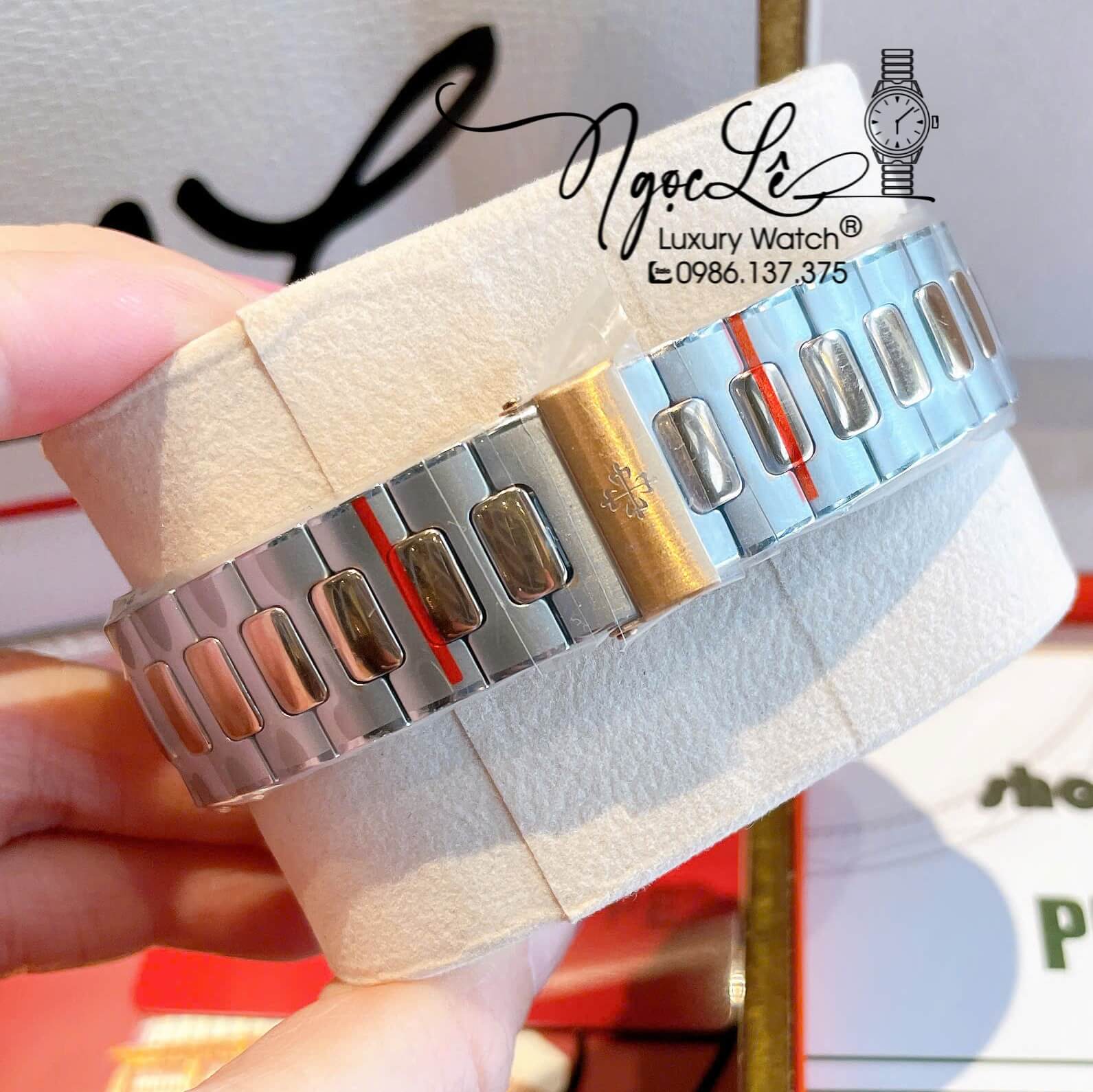 Đồng Hồ Nam Patek Philippe Nautilus Tự Động Dây Kim Loại Demi Rose Mặt Trắng Size 40mm