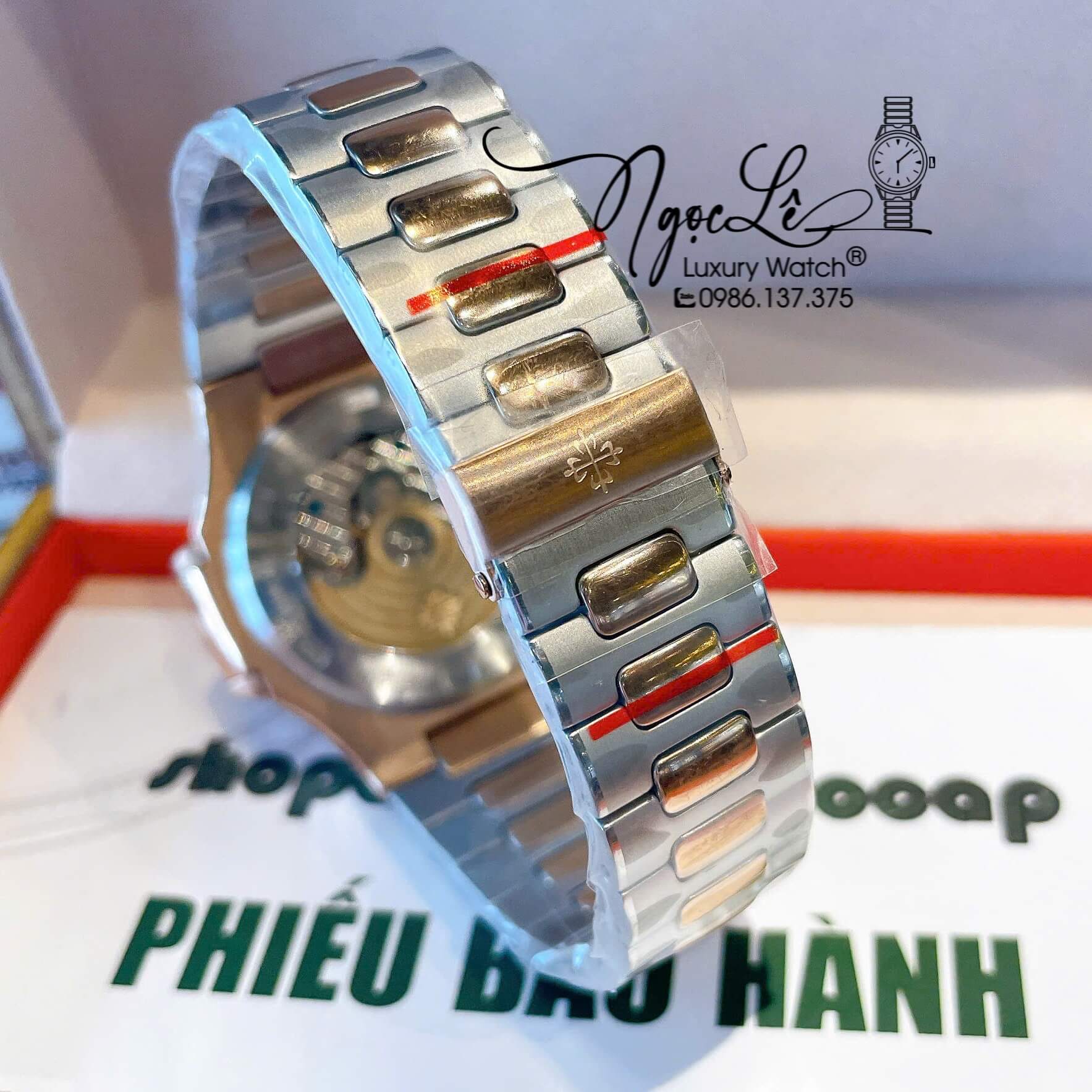 Đồng Hồ Nam Patek Philippe Nautilus Tự Động Dây Kim Loại Demi Rose Mặt Xanh Rêu Lạnh Size 40mm