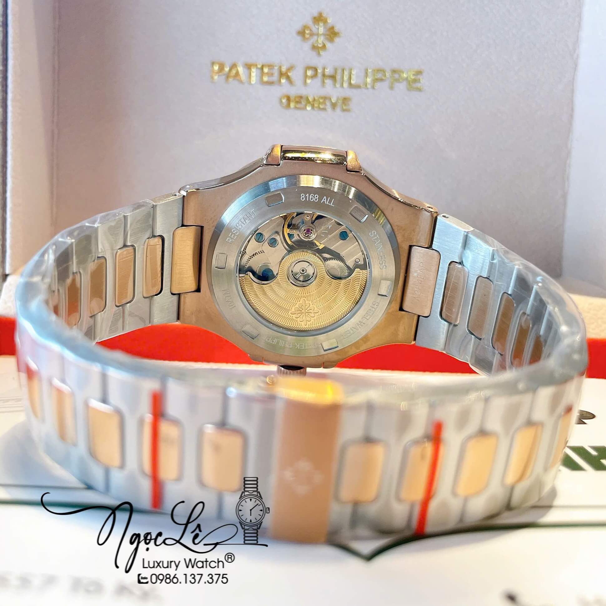 Đồng Hồ Nam Patek Philippe Nautilus Tự Động Dây Kim Loại Demi Rose Mặt Xanh Rêu Lạnh Size 40mm