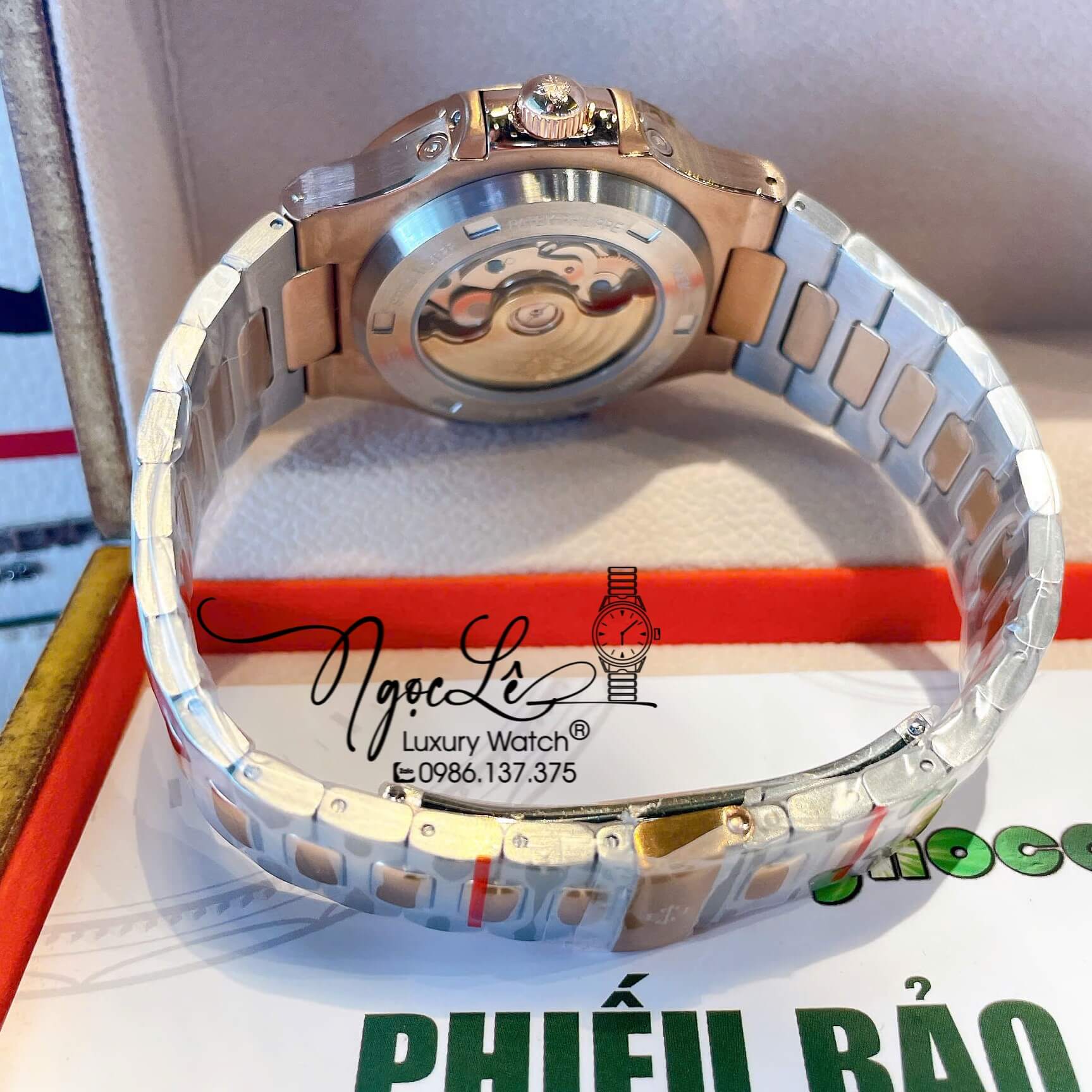 Đồng Hồ Nam Patek Philippe Nautilus Tự Động Dây Kim Loại Demi Rose Mặt Xanh Rêu Lạnh Size 40mm
