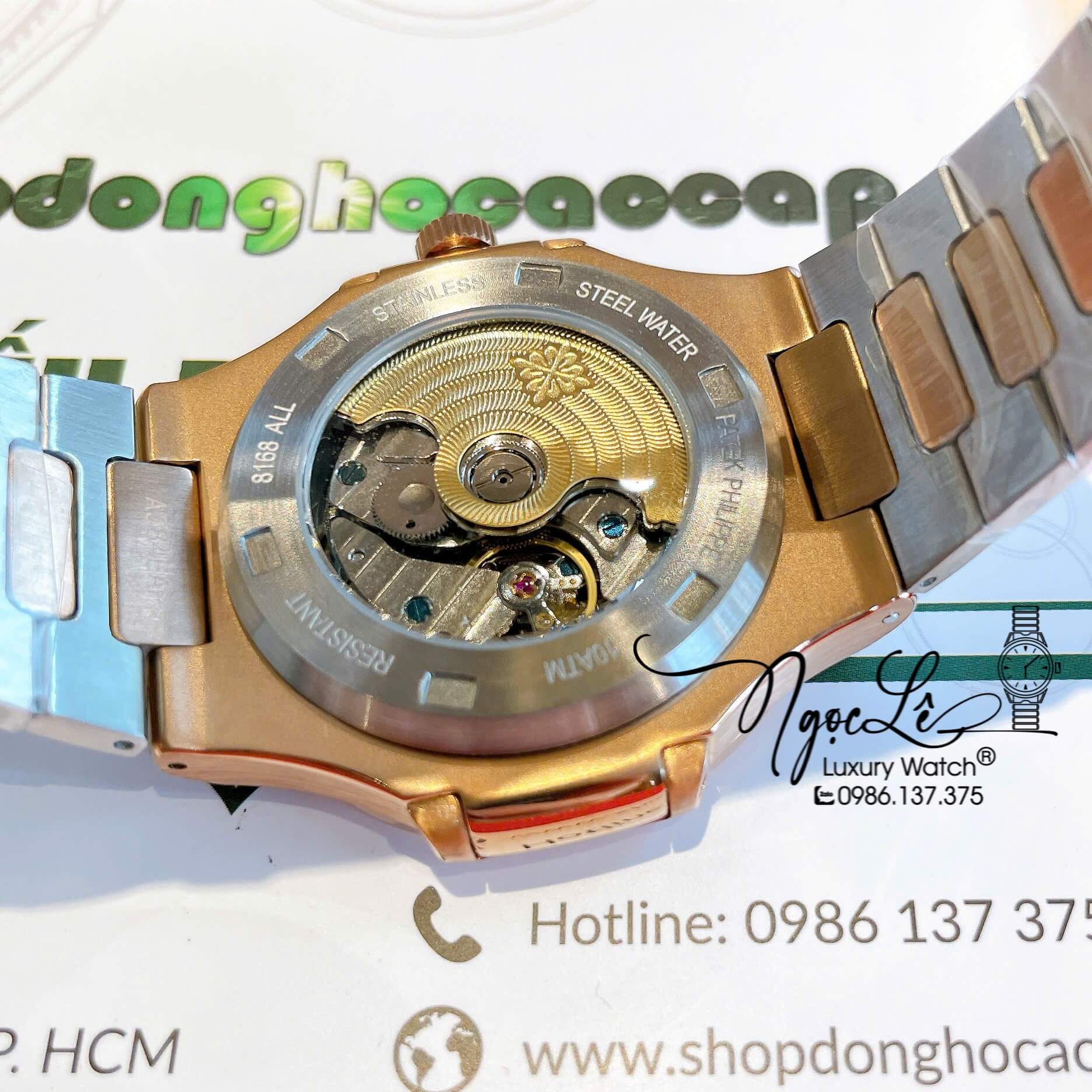 Đồng Hồ Nam Patek Philippe Nautilus Tự Động Dây Kim Loại Demi Rose Mặt Xanh Size 40mm