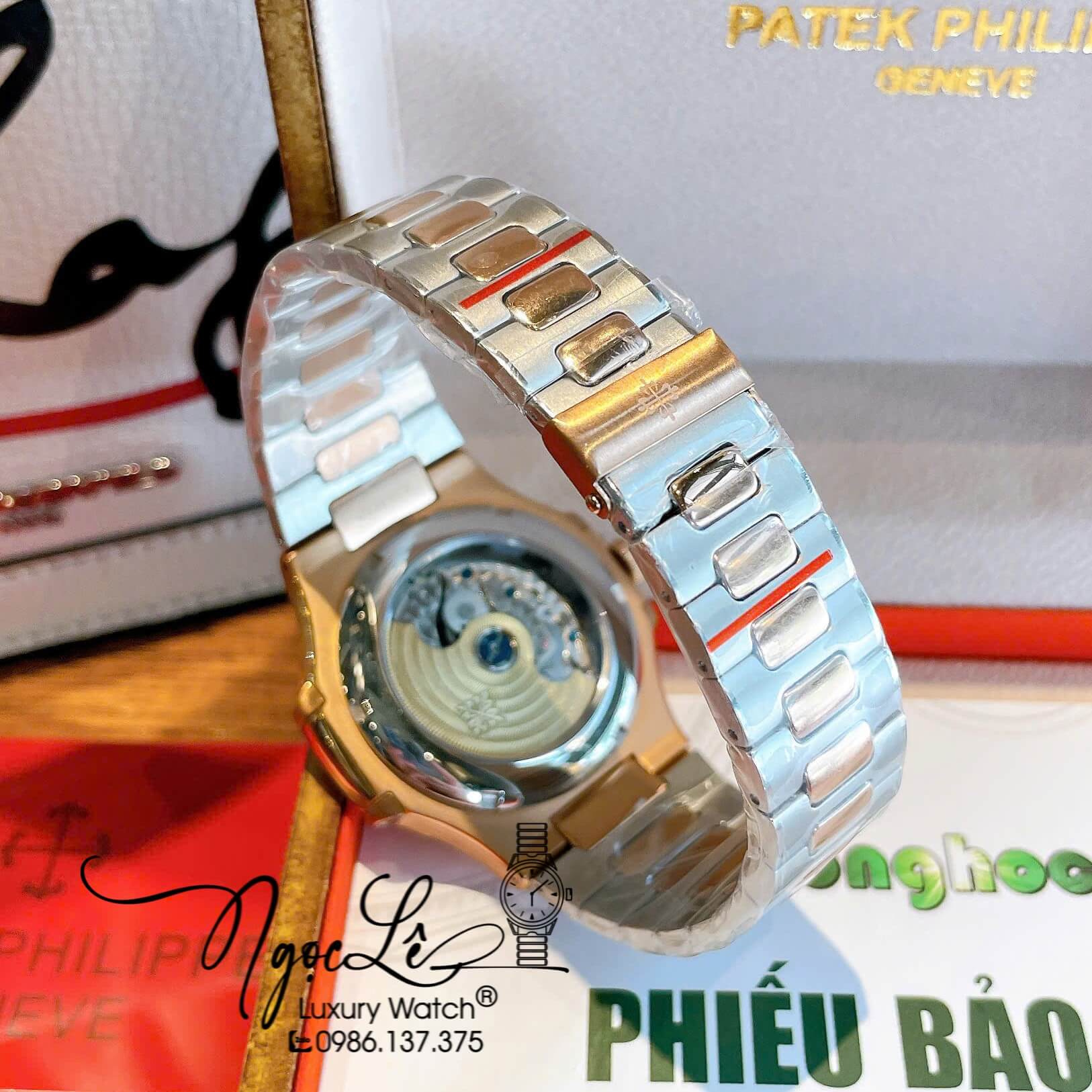 Đồng Hồ Nam Patek Philippe Nautilus Tự Động Dây Kim Loại Demi Rose Mặt Xanh Size 40mm