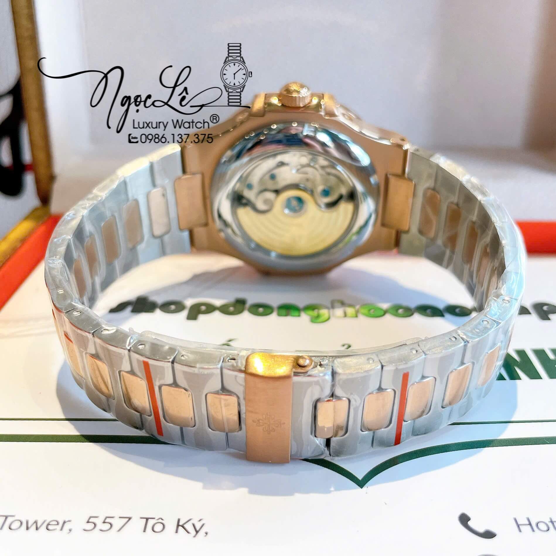 Đồng Hồ Nam Patek Philippe Nautilus Tự Động Dây Kim Loại Demi Rose Mặt Xanh Size 40mm