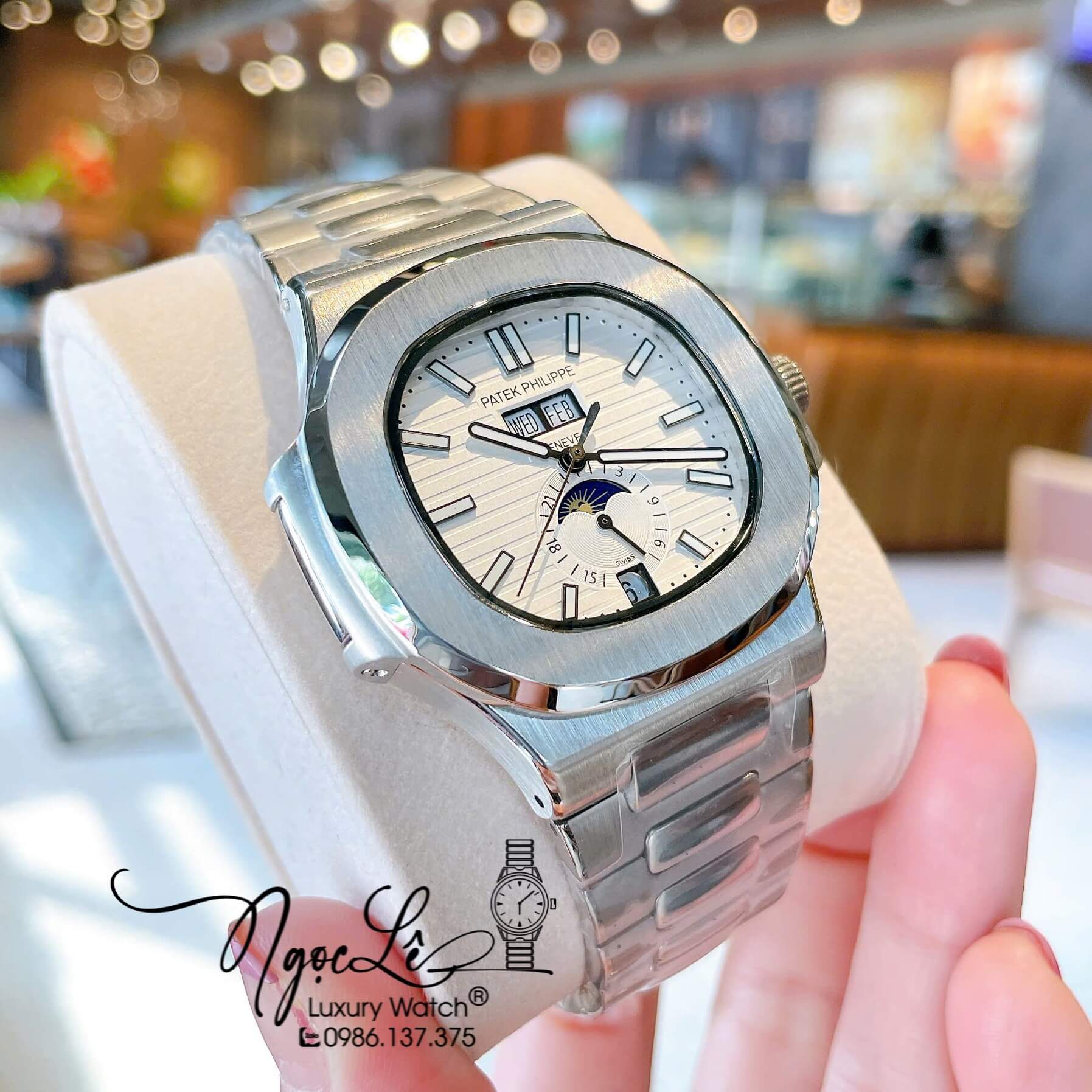 Đồng Hồ Nam Patek Philippe Nautilus Tự Động Dây Kim Loại Silver Mặt Trắng Size 40mm