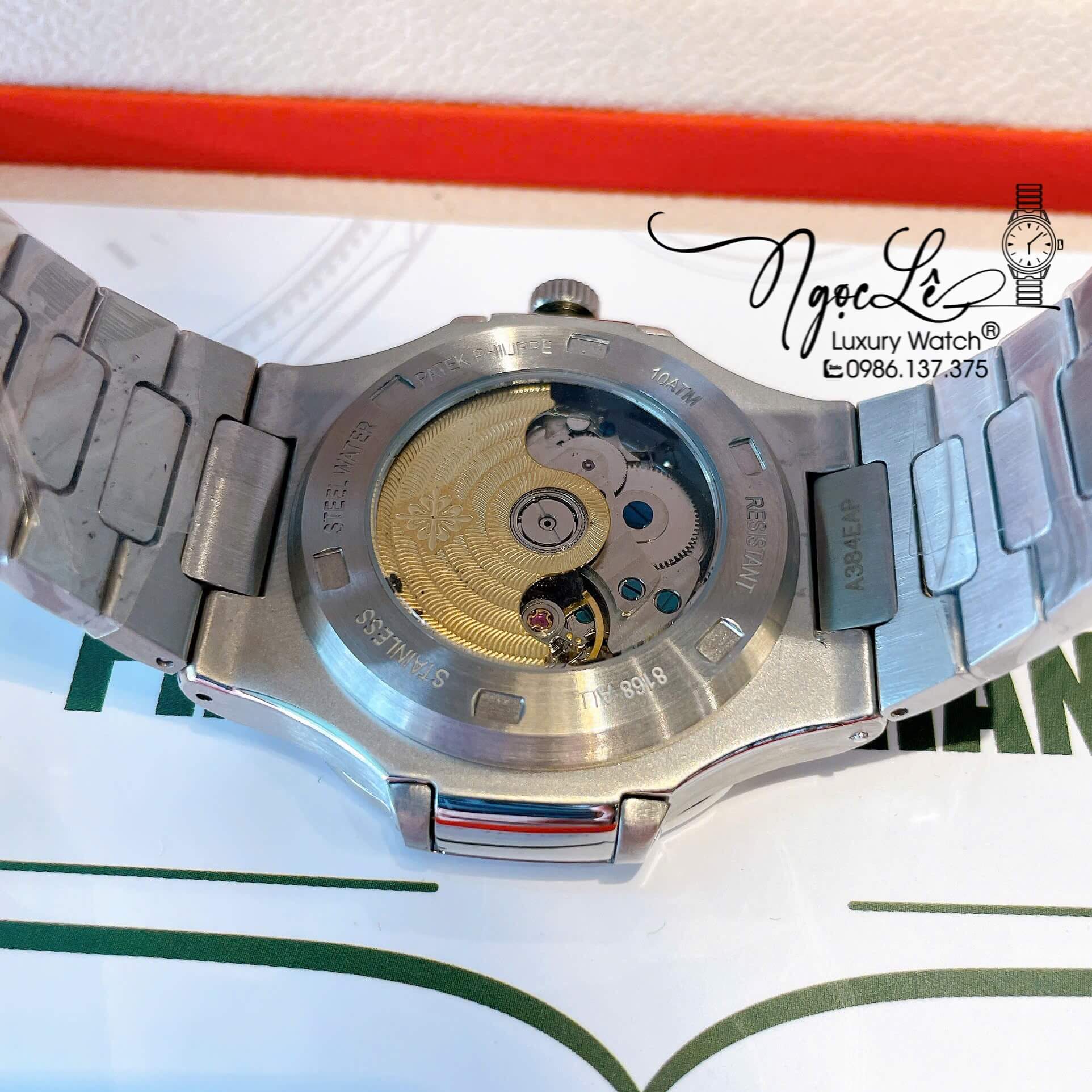 Đồng Hồ Nam Patek Philippe Nautilus Tự Động Dây Kim Loại Silver Mặt Xanh Size 40mm